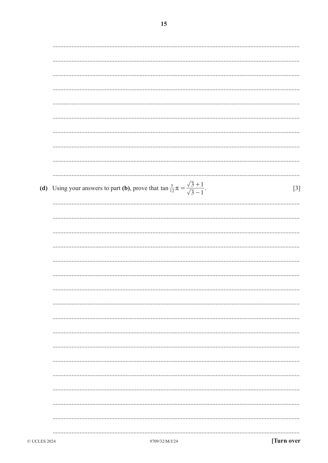 Cambridge A Level Mathematics 9709 2024 May/June Paper 3 · Variant 2 question paper, page 15 of 20