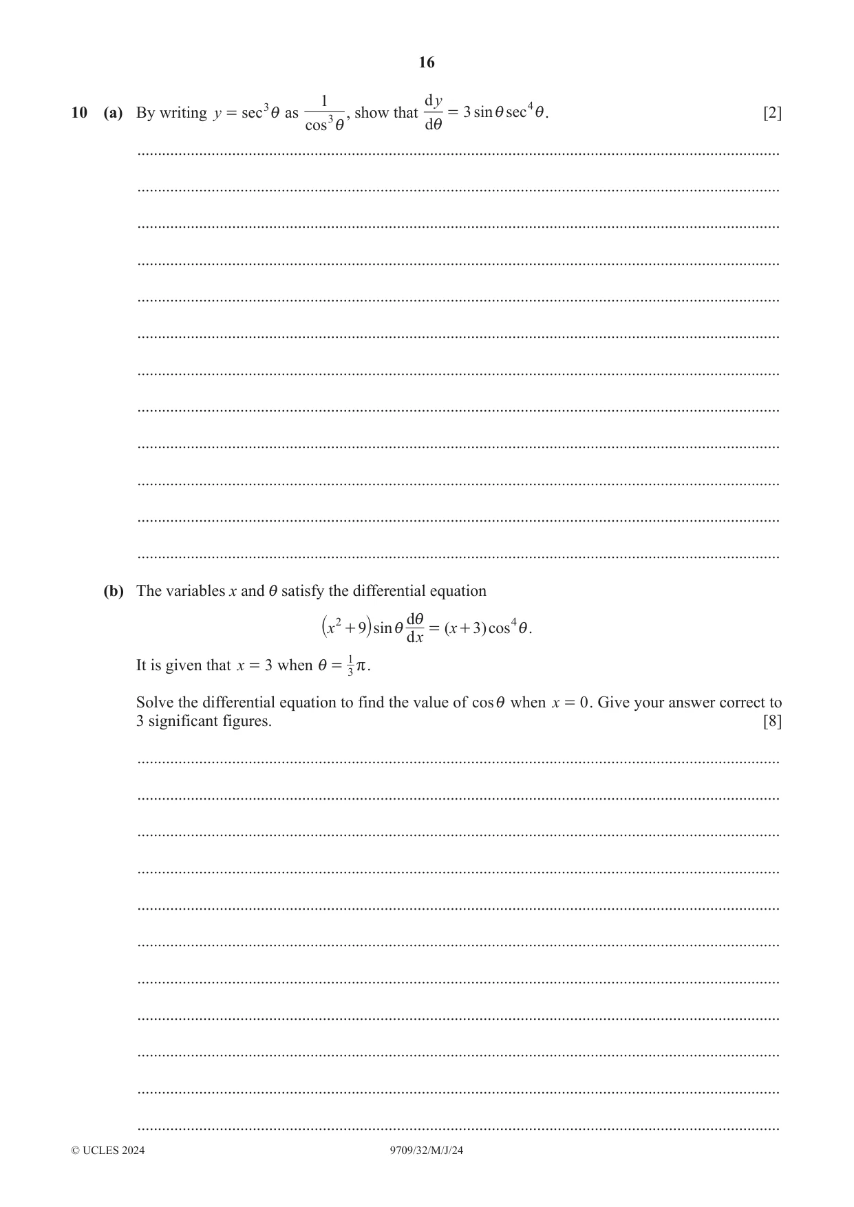 Cambridge A Level Mathematics 9709 2024 May/June Paper 3 · Variant 2 question paper, page 16 of 20