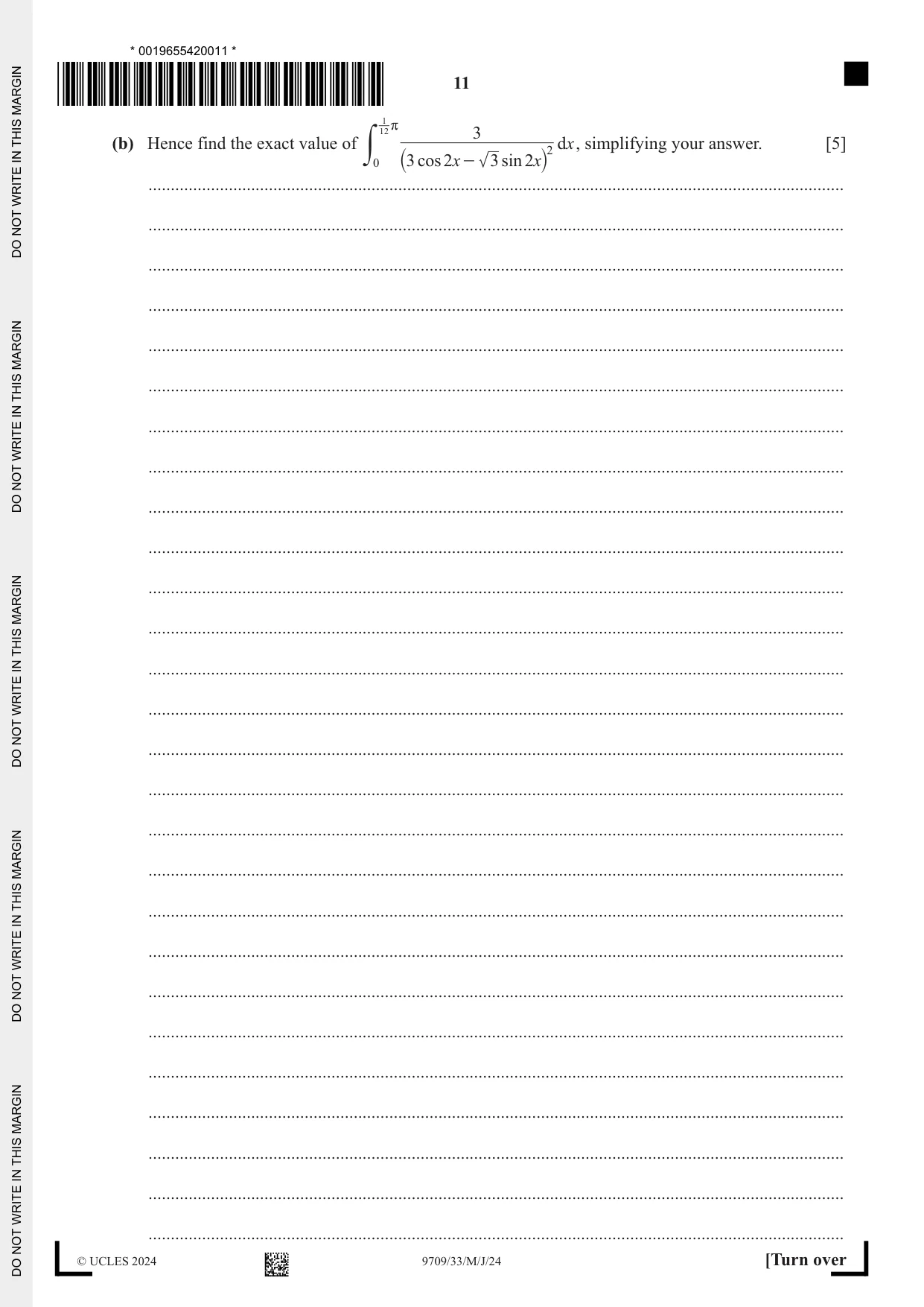 Cambridge A Level Mathematics 9709 2024 May/June Paper 3 · Variant 3 question paper, page 11 of 20