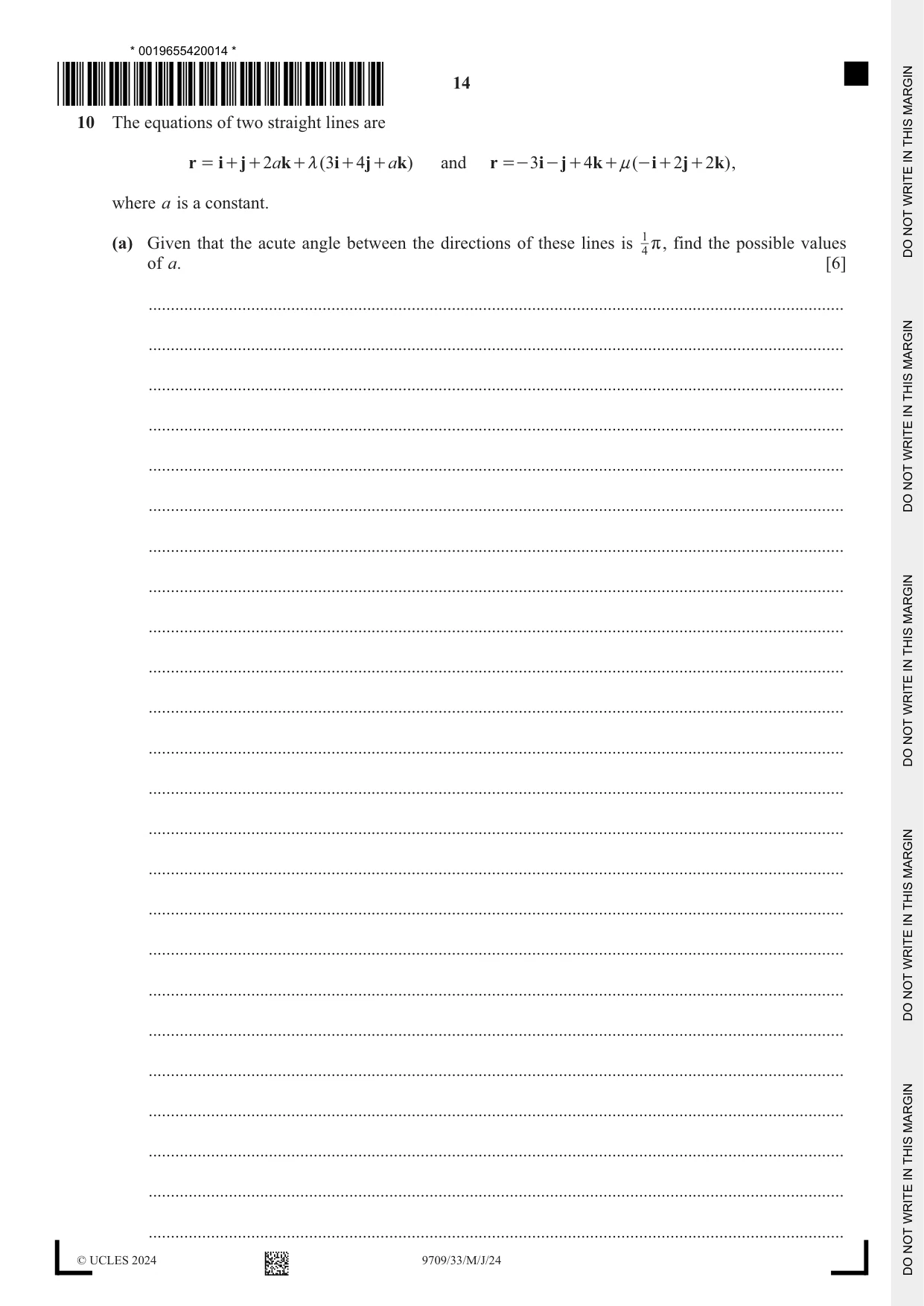 Cambridge A Level Mathematics 9709 2024 May/June Paper 3 · Variant 3 question paper, page 14 of 20
