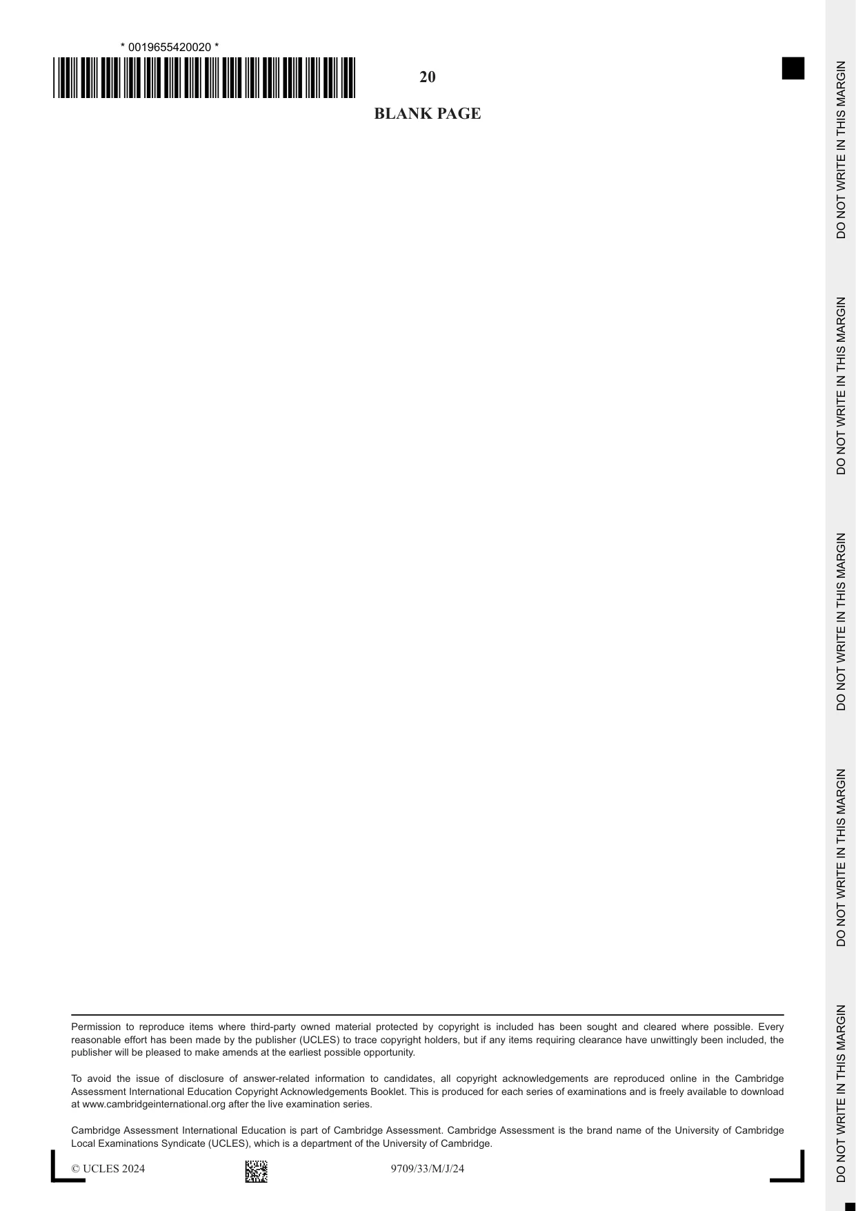 Cambridge A Level Mathematics 9709 2024 May/June Paper 3 · Variant 3 question paper, page 20 of 20