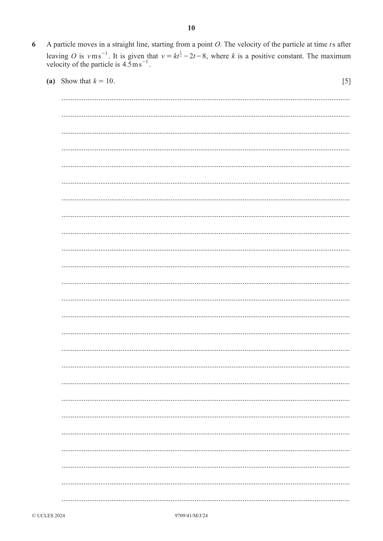 Cambridge A Level Mathematics 9709 2024 May/June Paper 4 · Variant 1 question paper, page 10 of 16