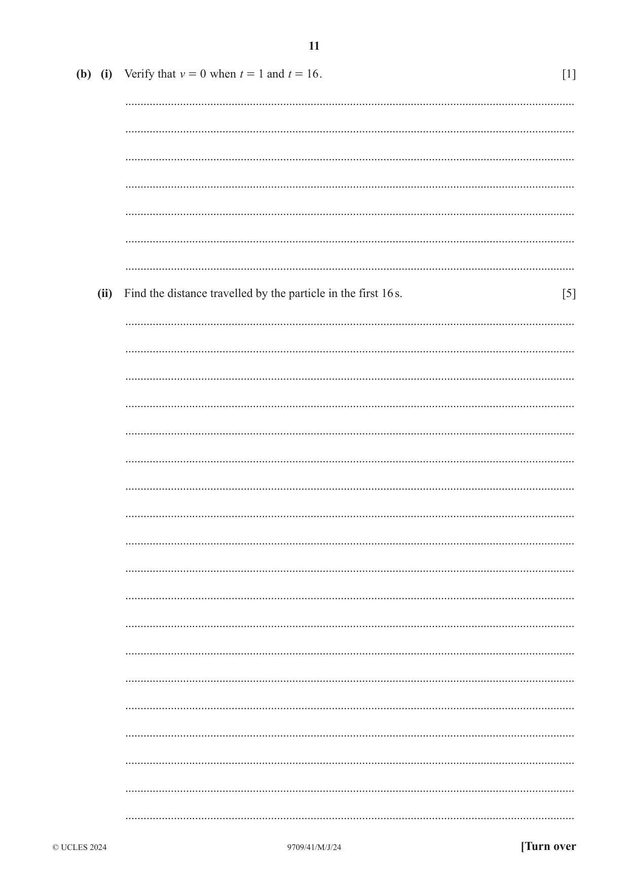 Cambridge A Level Mathematics 9709 2024 May/June Paper 4 · Variant 1 question paper, page 11 of 16