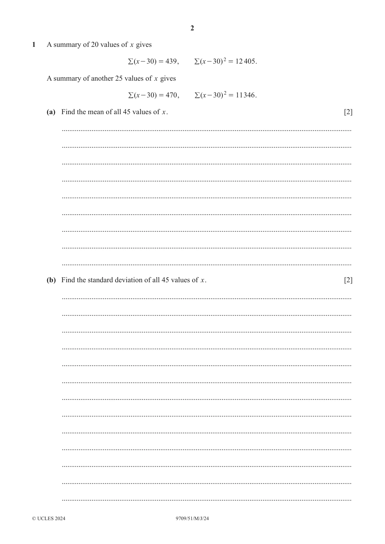 Cambridge A Level Mathematics 9709 2024 May/June Paper 5 · Variant 1 question paper, page 2 of 16