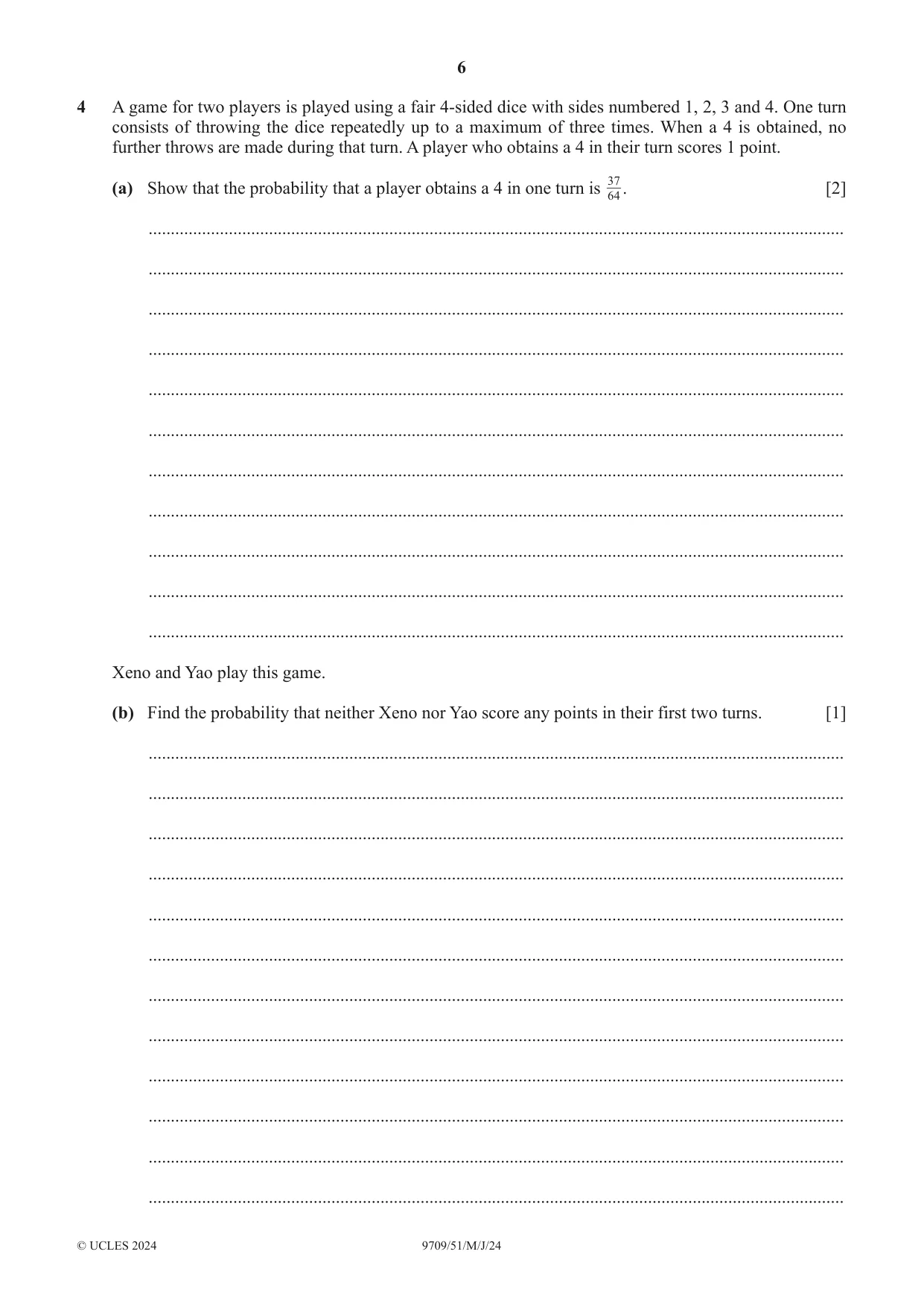 Cambridge A Level Mathematics 9709 2024 May/June Paper 5 · Variant 1 question paper, page 6 of 16