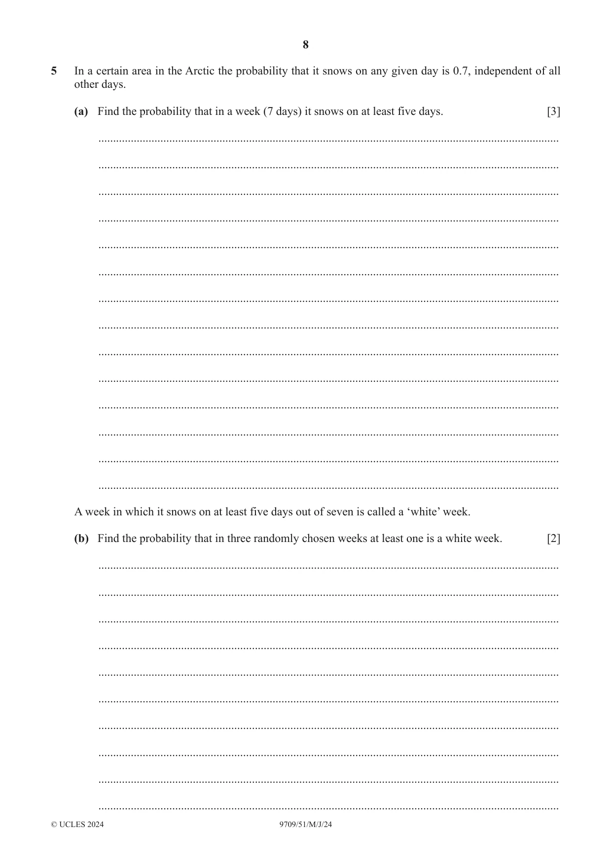 Cambridge A Level Mathematics 9709 2024 May/June Paper 5 · Variant 1 question paper, page 8 of 16