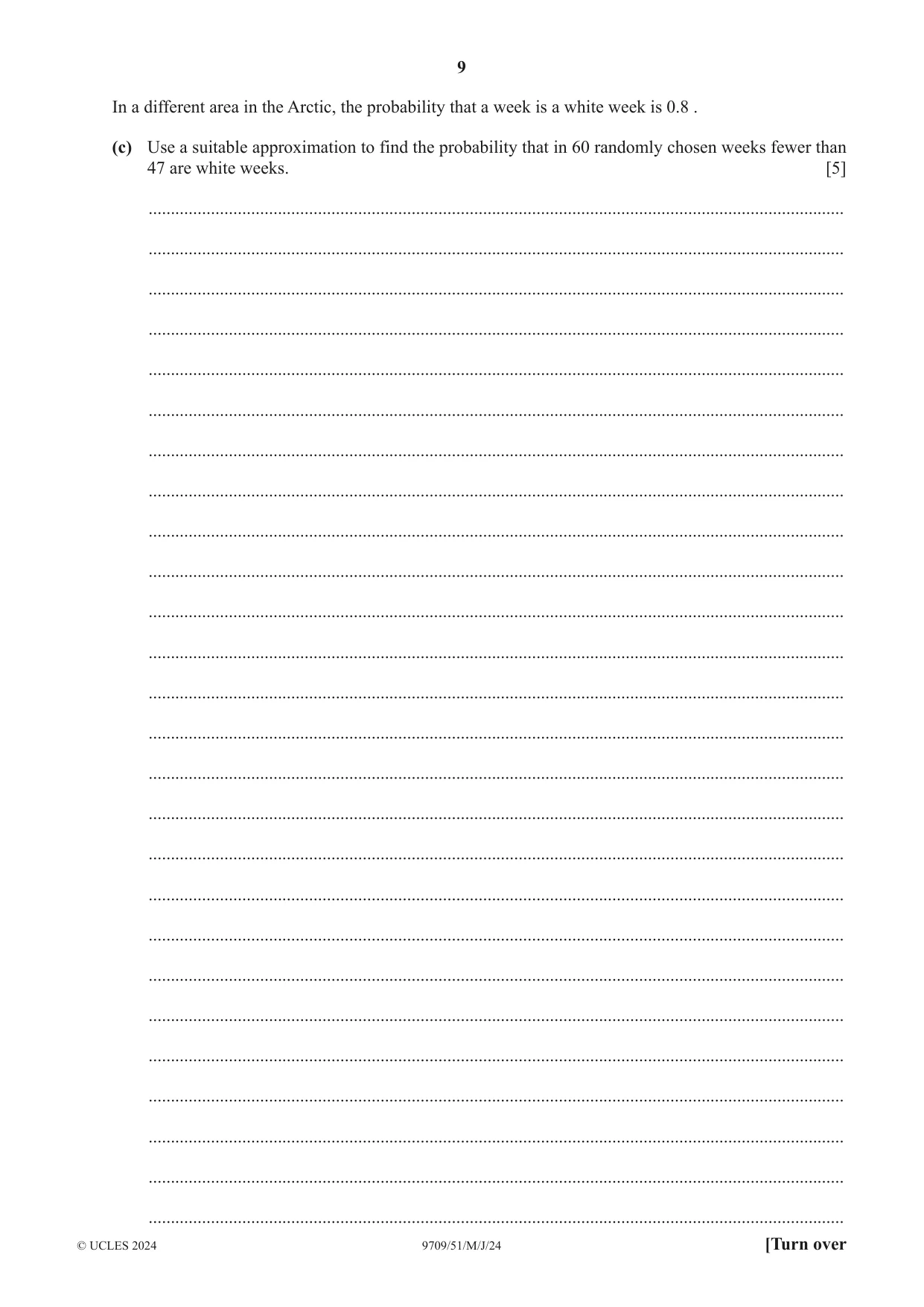 Cambridge A Level Mathematics 9709 2024 May/June Paper 5 · Variant 1 question paper, page 9 of 16