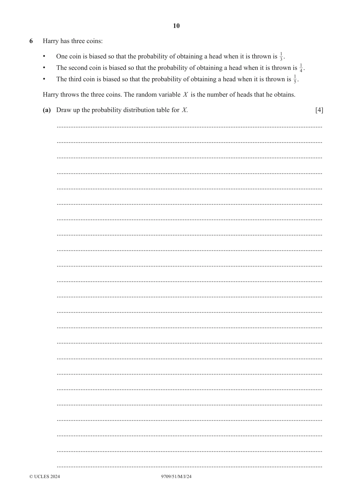 Cambridge A Level Mathematics 9709 2024 May/June Paper 5 · Variant 1 question paper, page 10 of 16