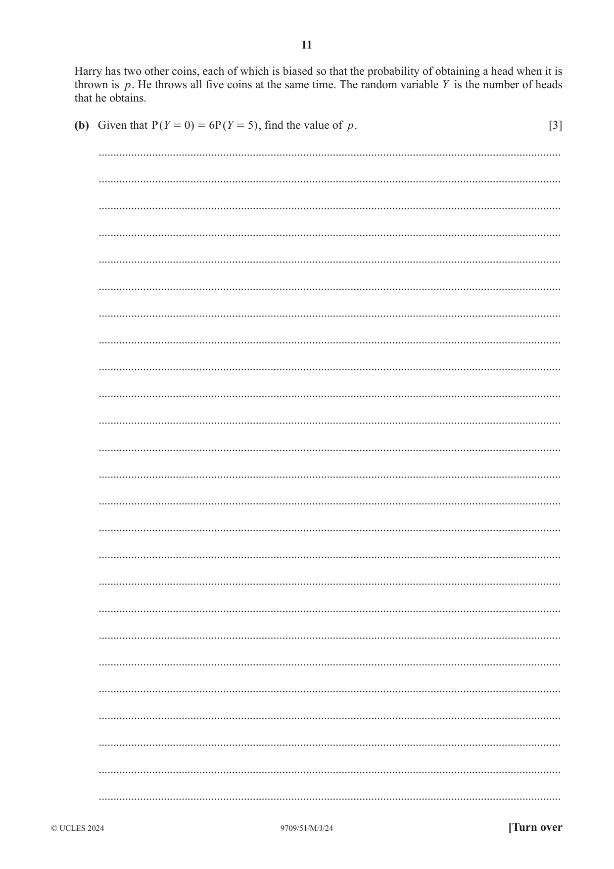 Cambridge A Level Mathematics 9709 2024 May/June Paper 5 · Variant 1 question paper, page 11 of 16
