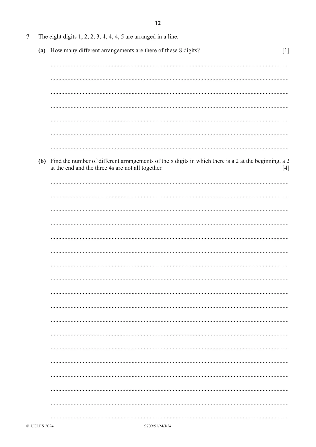 Cambridge A Level Mathematics 9709 2024 May/June Paper 5 · Variant 1 question paper, page 12 of 16