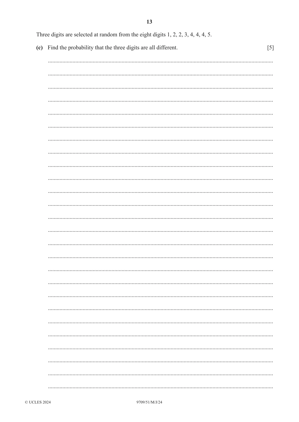 Cambridge A Level Mathematics 9709 2024 May/June Paper 5 · Variant 1 question paper, page 13 of 16