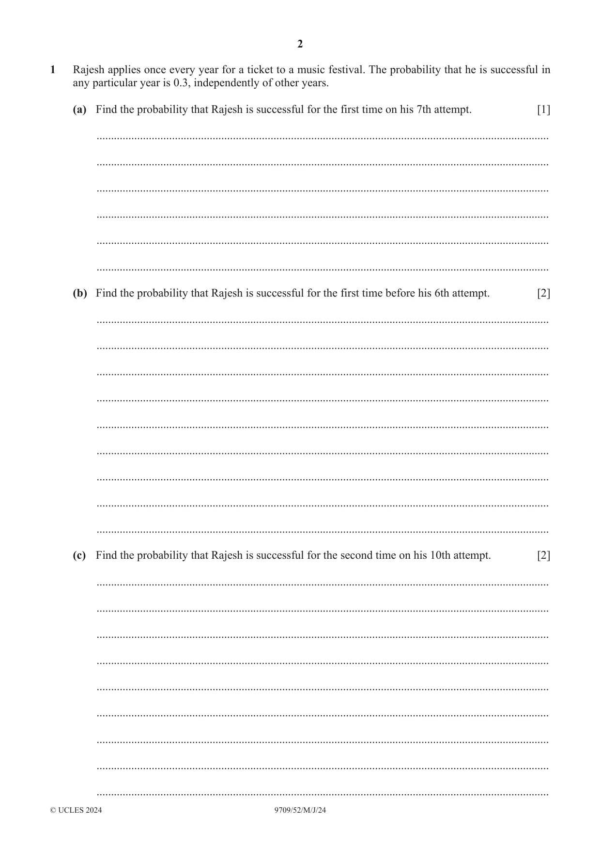 Cambridge A Level Mathematics 9709 2024 May/June Paper 5 · Variant 2 question paper, page 2 of 16