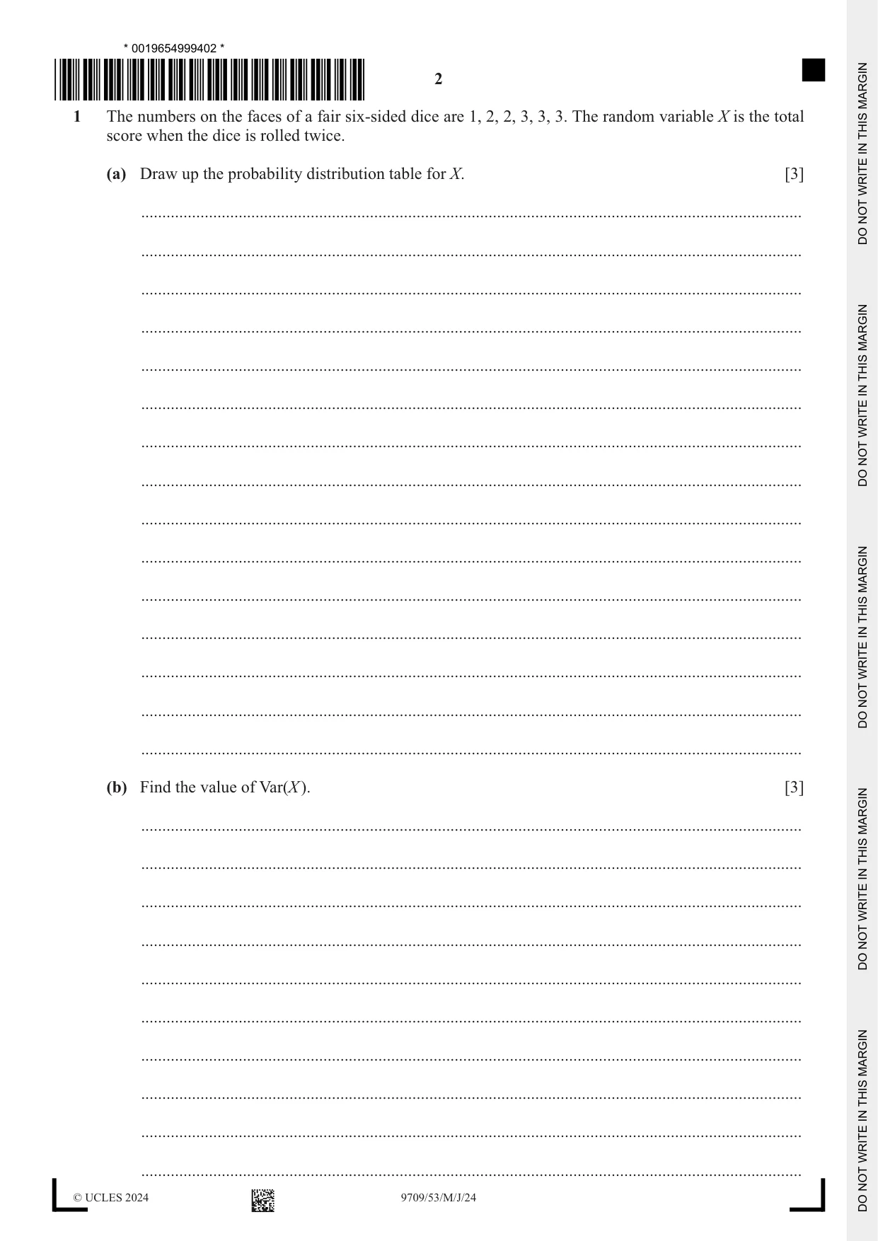 Cambridge A Level Mathematics 9709 2024 May/June Paper 5 · Variant 3 question paper, page 2 of 16