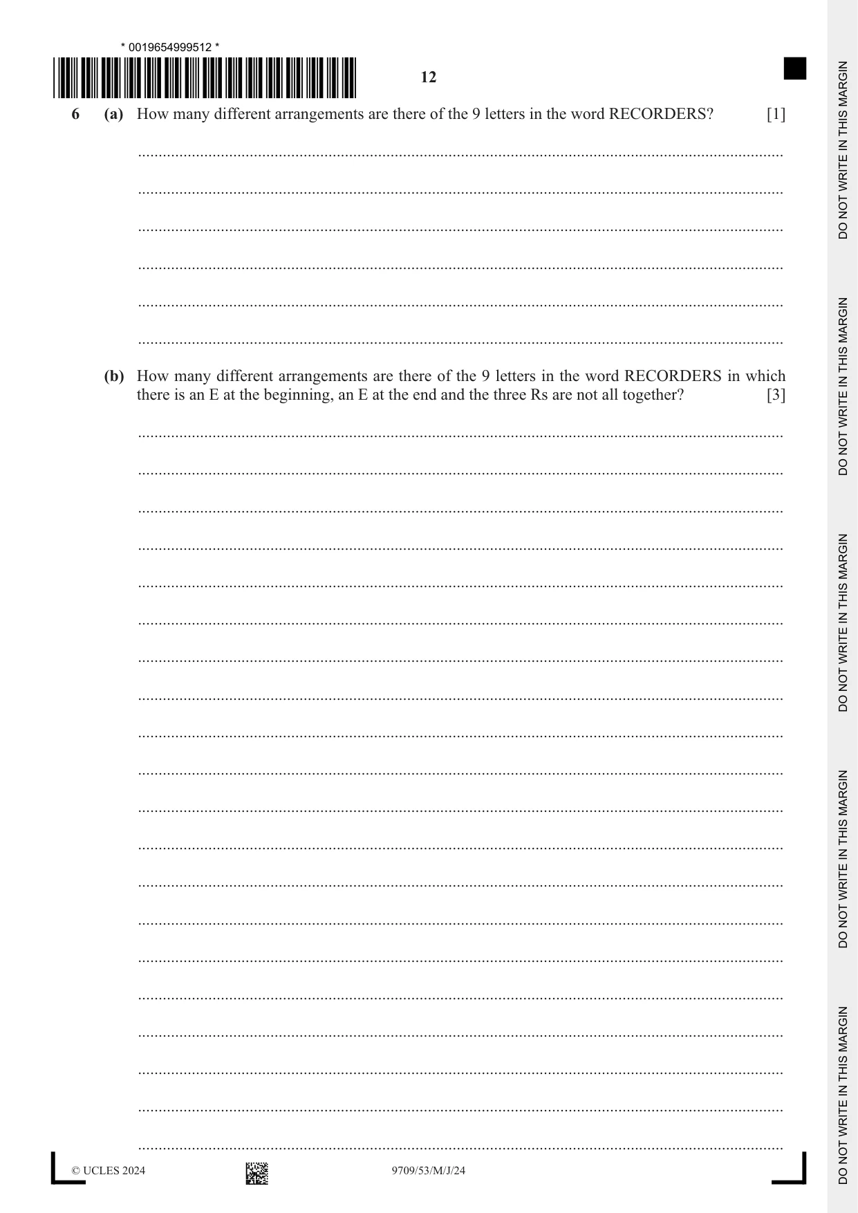 Cambridge A Level Mathematics 9709 2024 May/June Paper 5 · Variant 3 question paper, page 12 of 16