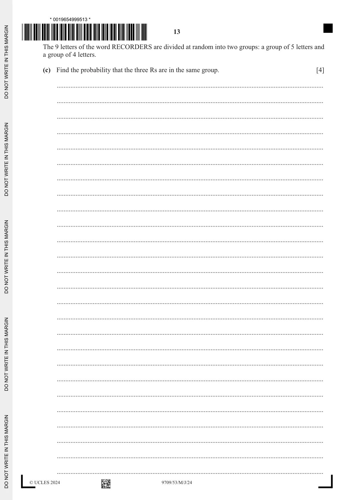 Cambridge A Level Mathematics 9709 2024 May/June Paper 5 · Variant 3 question paper, page 13 of 16