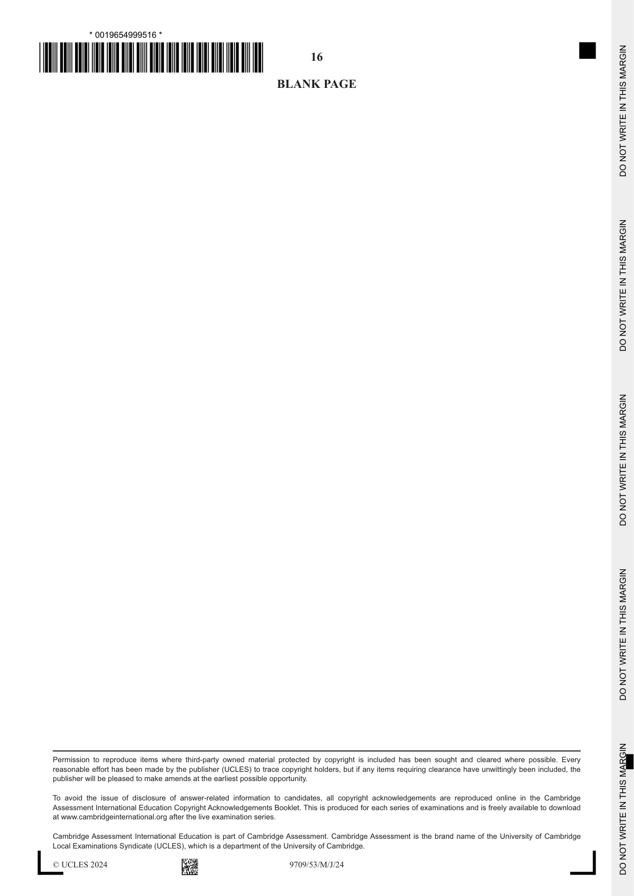 Cambridge A Level Mathematics 9709 2024 May/June Paper 5 · Variant 3 question paper, page 16 of 16