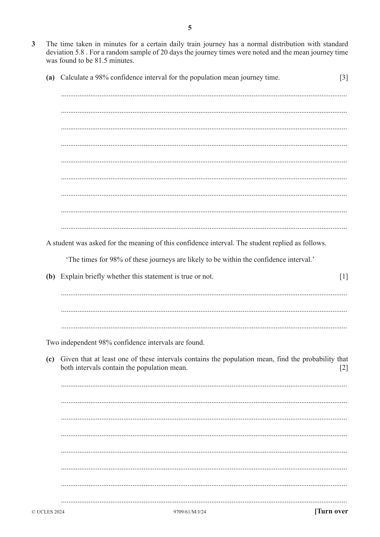 Cambridge A Level Mathematics 9709 2024 May/June Paper 6 · Variant 1 question paper, page 5 of 16
