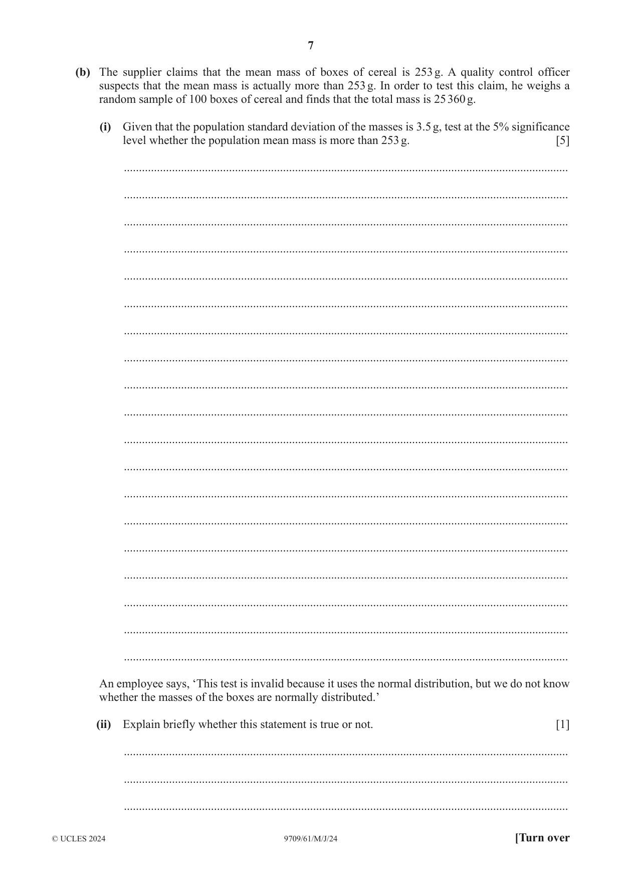 Cambridge A Level Mathematics 9709 2024 May/June Paper 6 · Variant 1 question paper, page 7 of 16