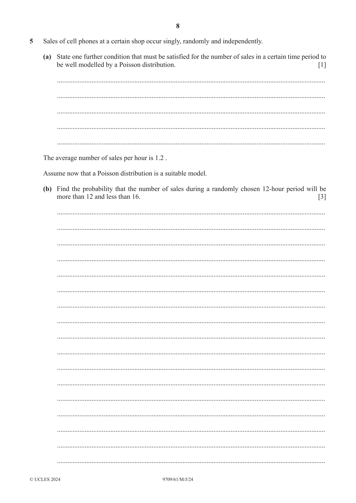 Cambridge A Level Mathematics 9709 2024 May/June Paper 6 · Variant 1 question paper, page 8 of 16