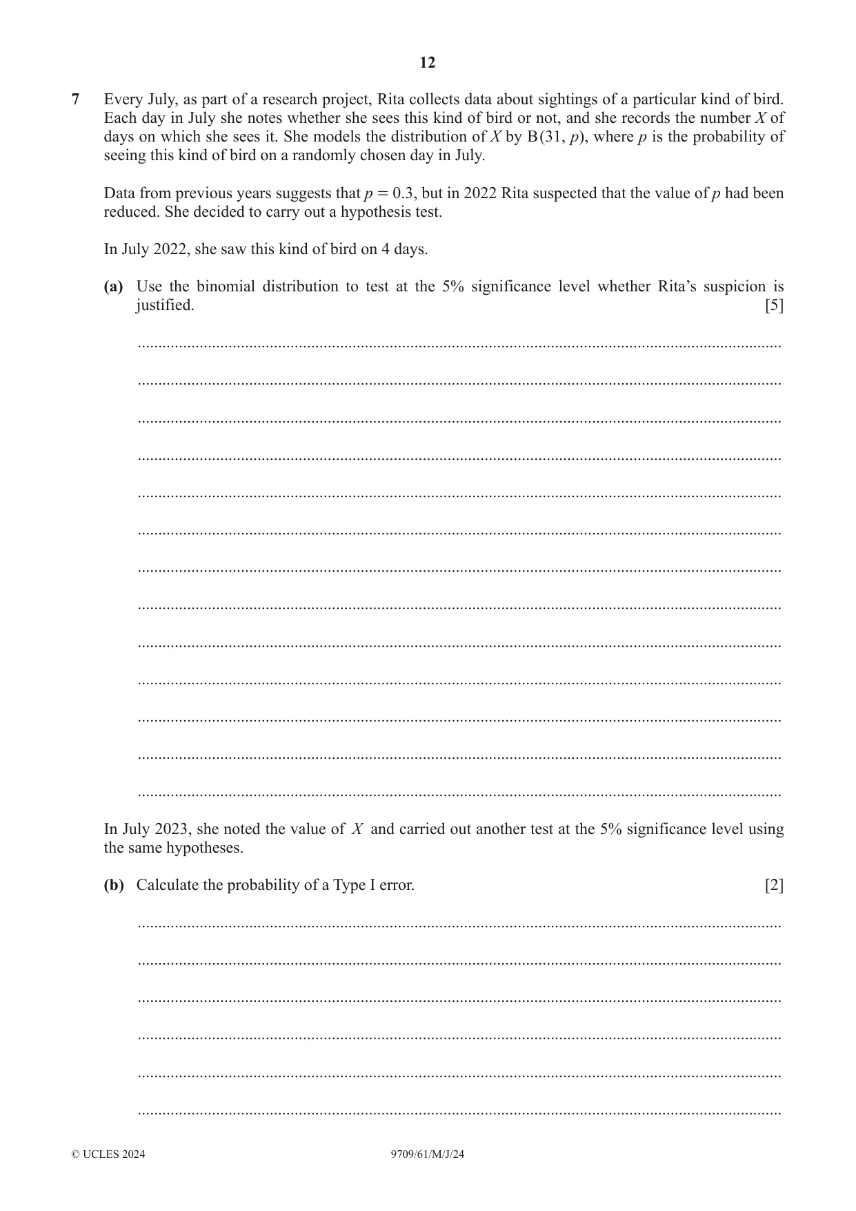 Cambridge A Level Mathematics 9709 2024 May/June Paper 6 · Variant 1 question paper, page 12 of 16