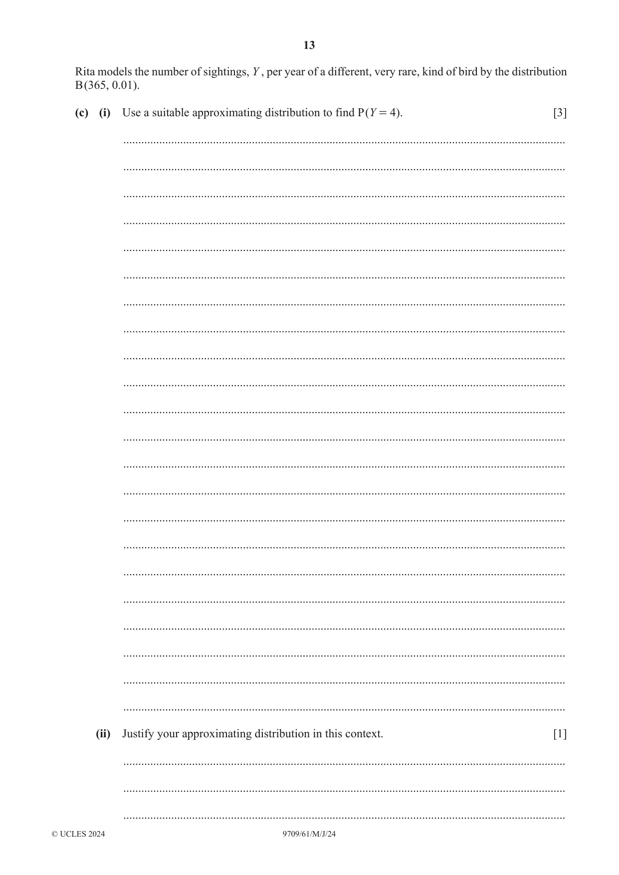 Cambridge A Level Mathematics 9709 2024 May/June Paper 6 · Variant 1 question paper, page 13 of 16
