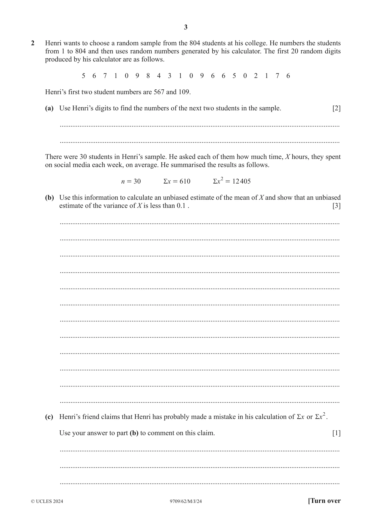 Cambridge A Level Mathematics 9709 2024 May/June Paper 6 · Variant 2 question paper, page 3 of 12