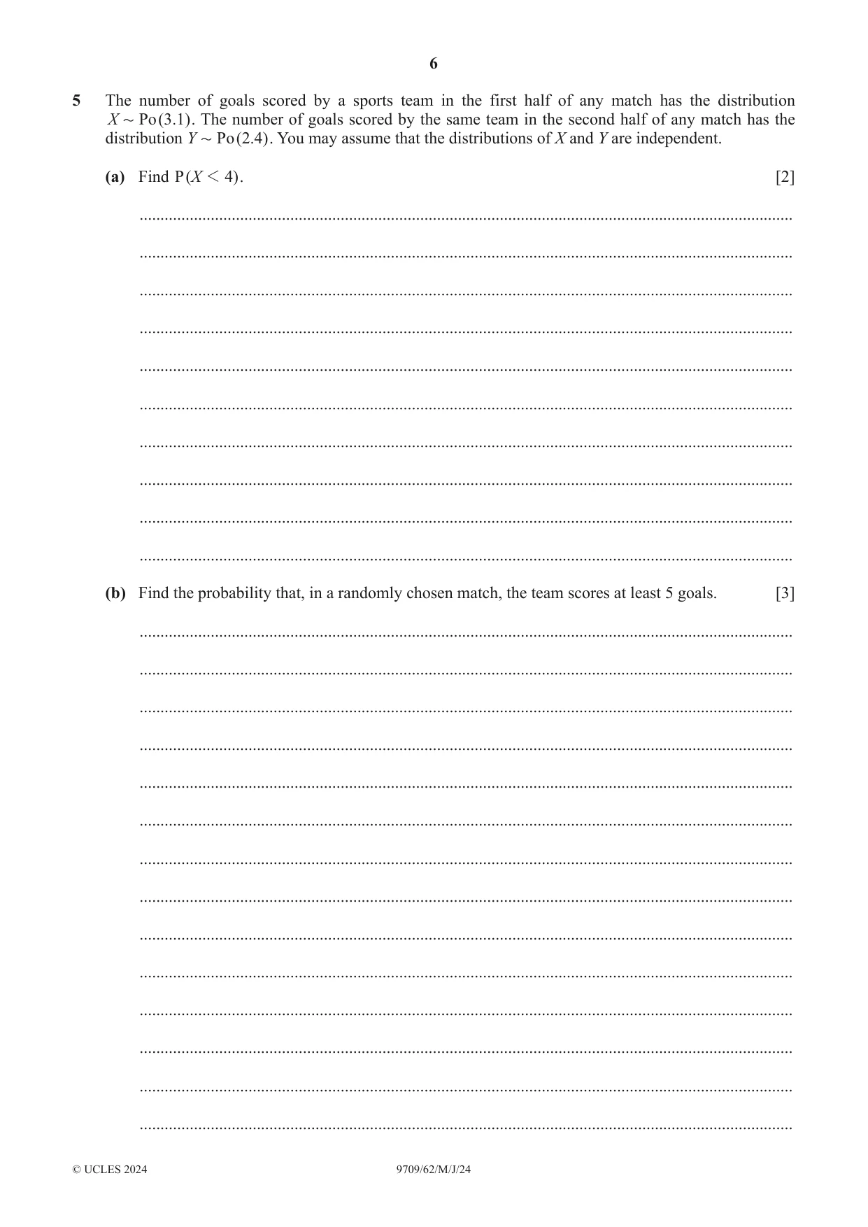 Cambridge A Level Mathematics 9709 2024 May/June Paper 6 · Variant 2 question paper, page 6 of 12