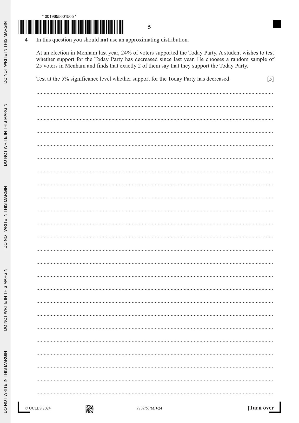 Cambridge A Level Mathematics 9709 2024 May/June Paper 6 · Variant 3 question paper, page 5 of 12