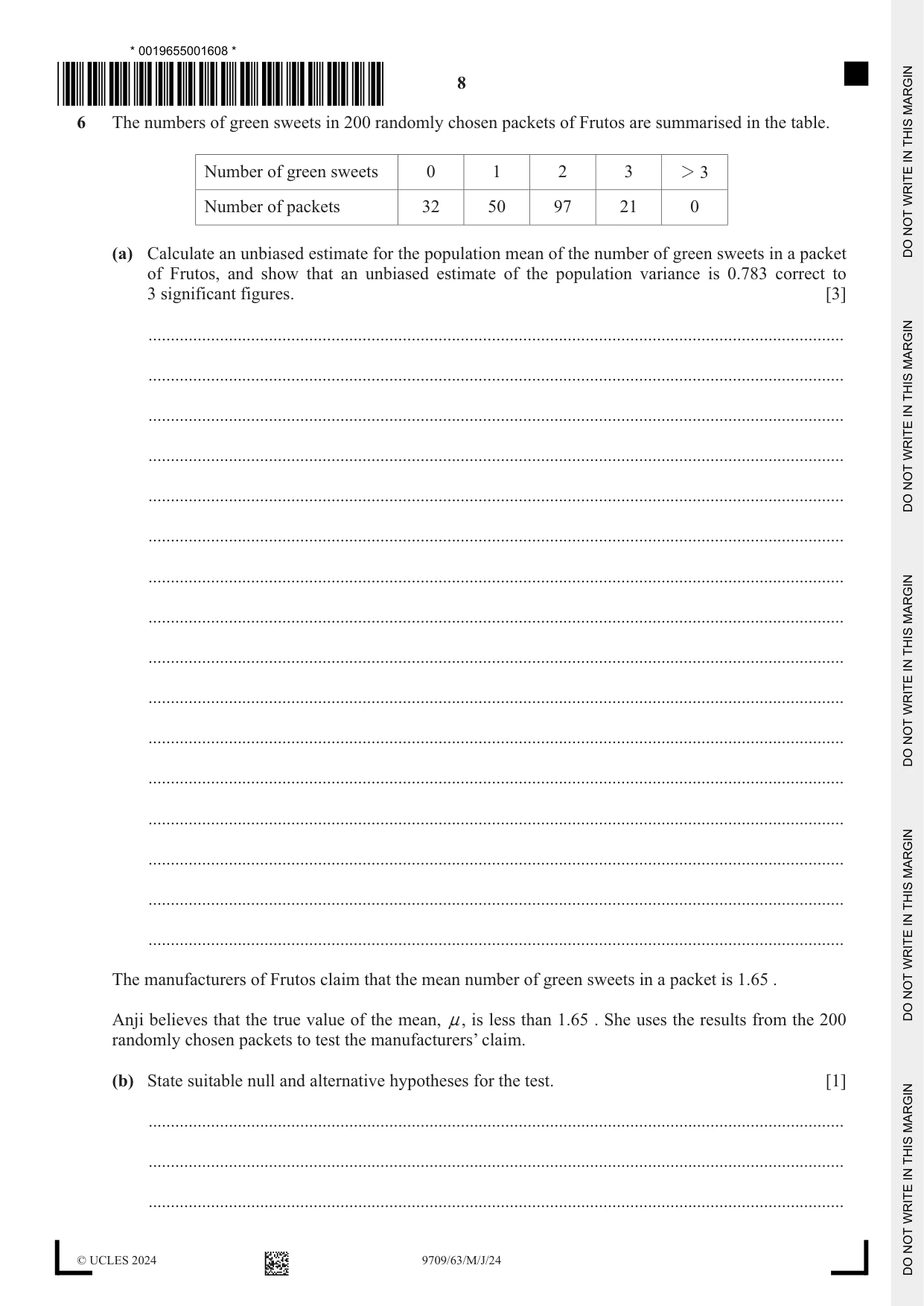 Cambridge A Level Mathematics 9709 2024 May/June Paper 6 · Variant 3 question paper, page 8 of 12