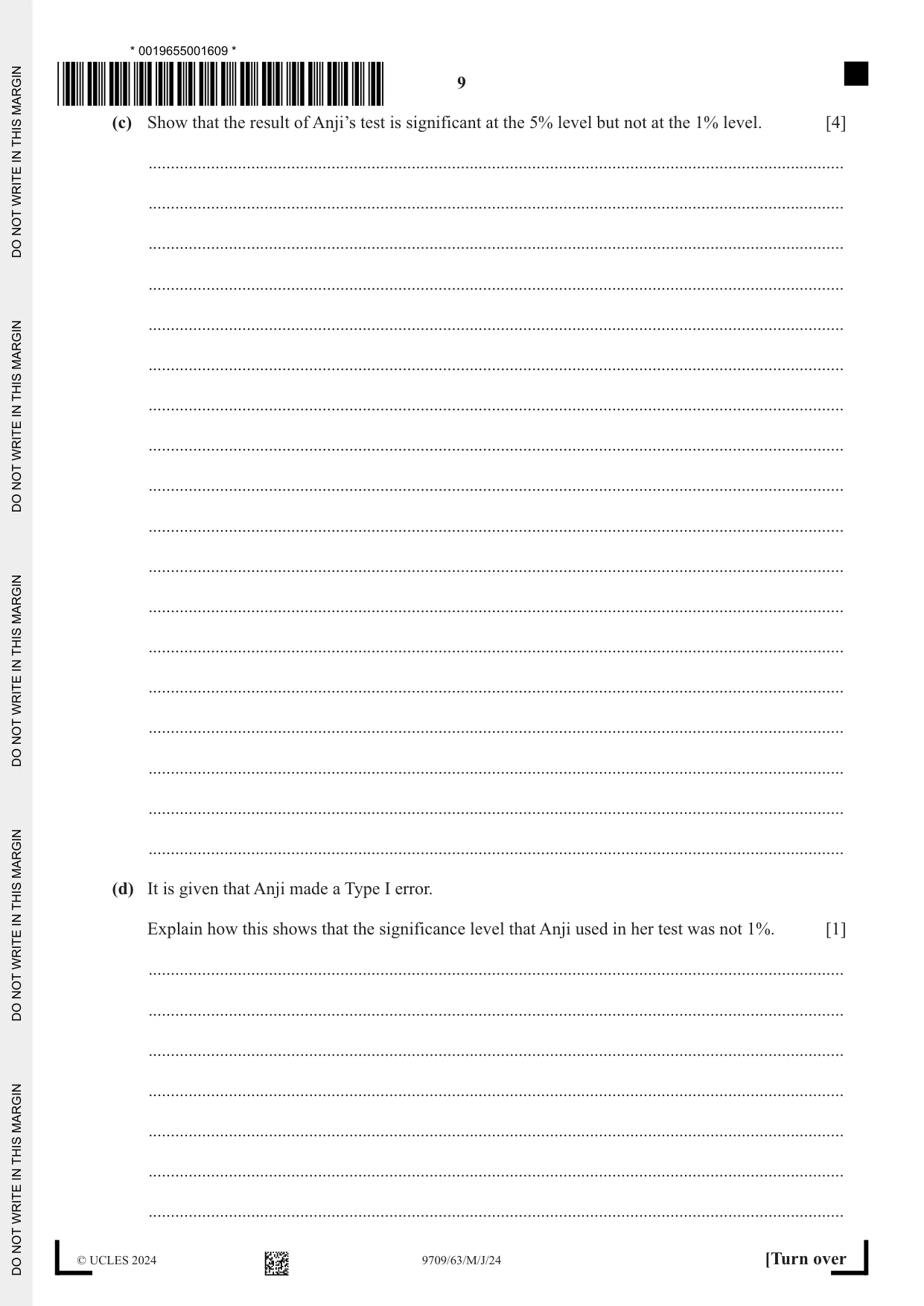 Cambridge A Level Mathematics 9709 2024 May/June Paper 6 · Variant 3 question paper, page 9 of 12