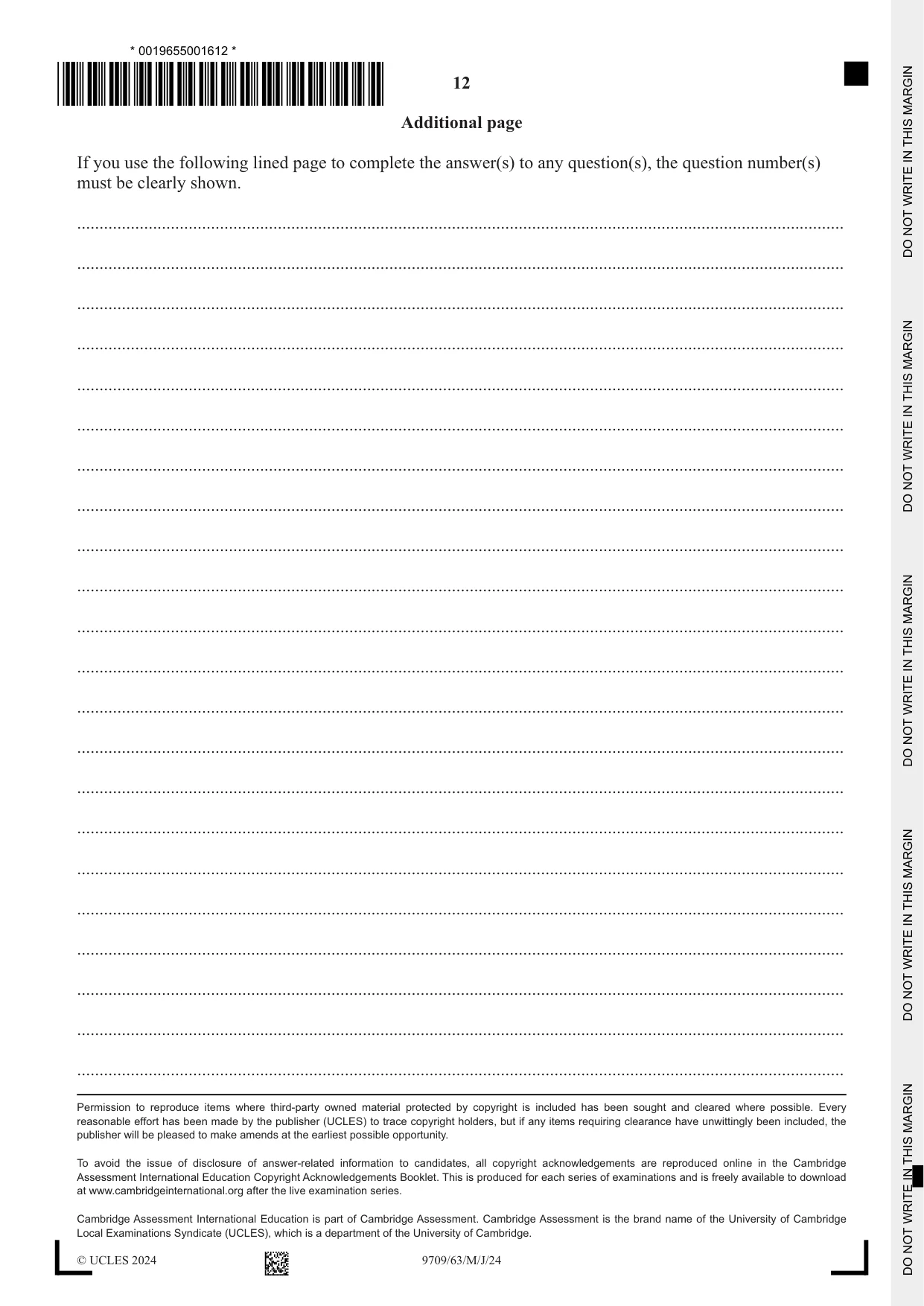Cambridge A Level Mathematics 9709 2024 May/June Paper 6 · Variant 3 question paper, page 12 of 12