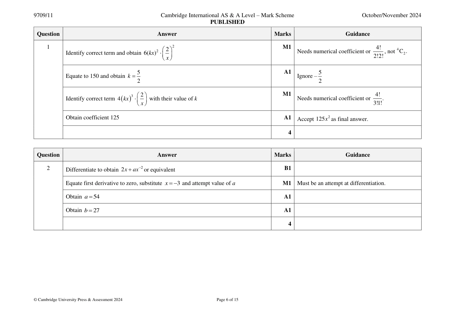 Mark scheme, page 6 of 15