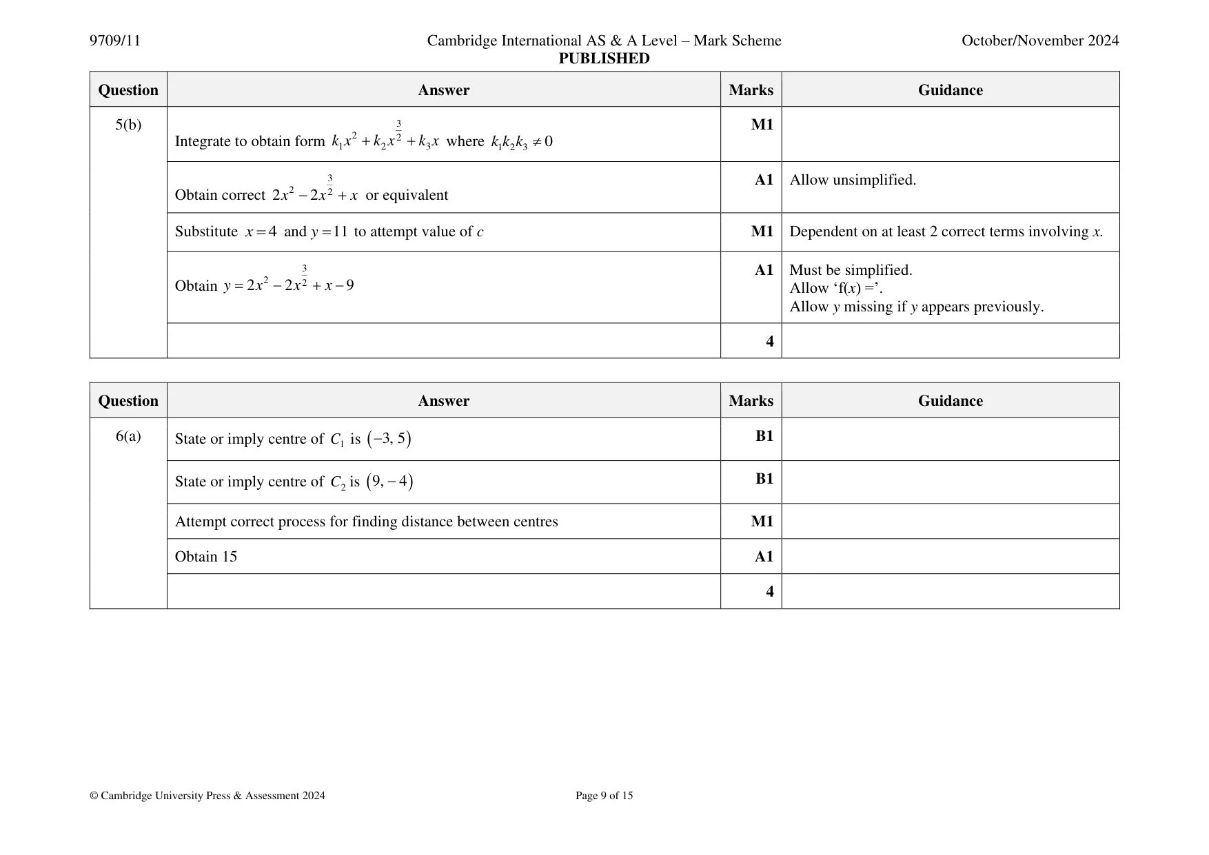 Mark scheme, page 9 of 15