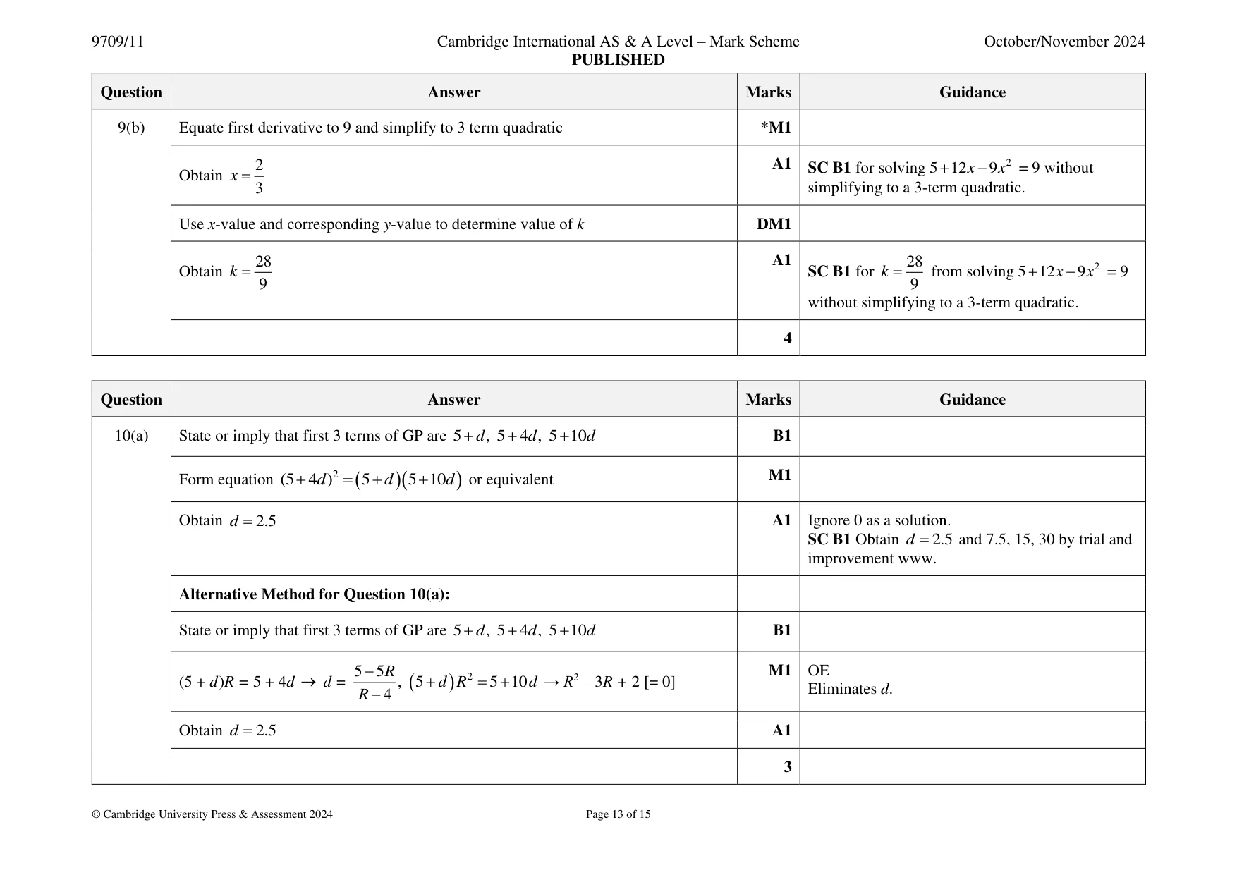 Mark scheme, page 13 of 15