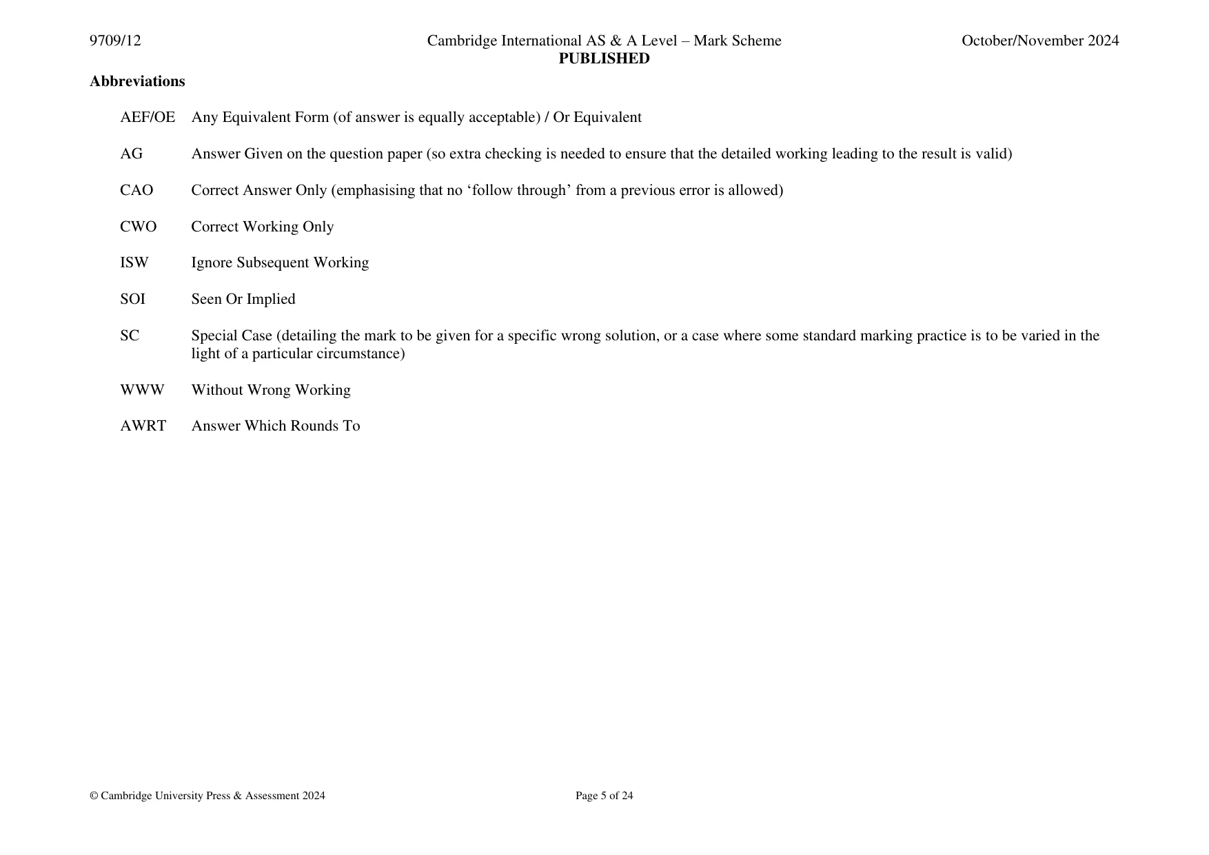 Mark scheme, page 5 of 24