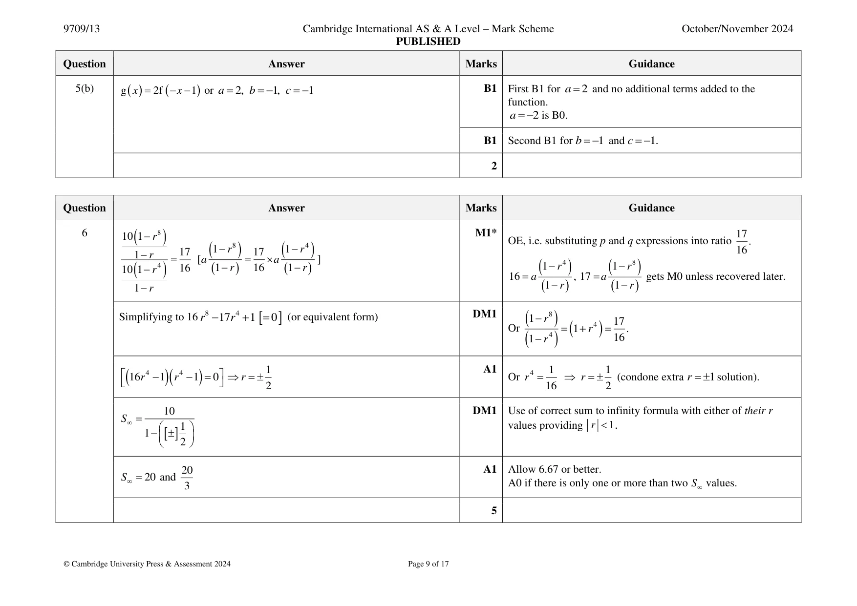 Mark scheme, page 9 of 17