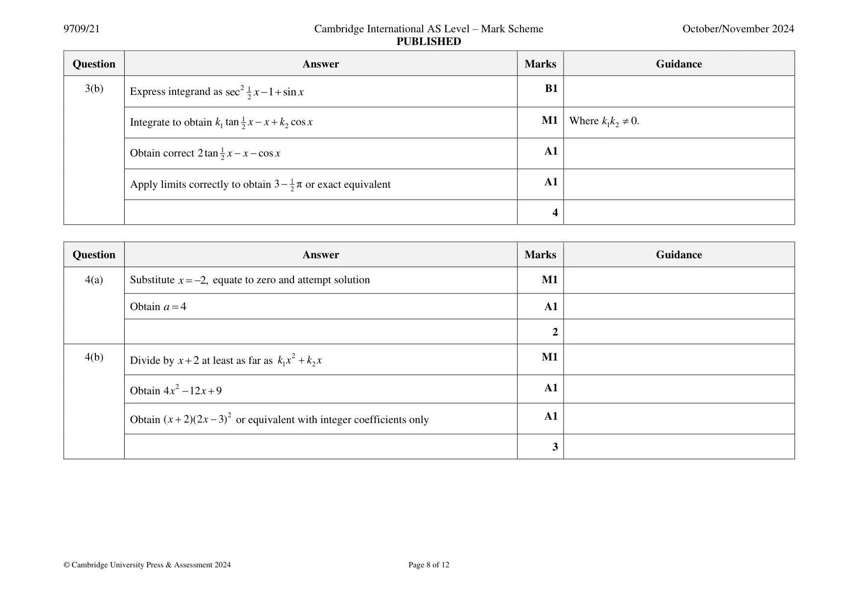 Mark scheme, page 8 of 12