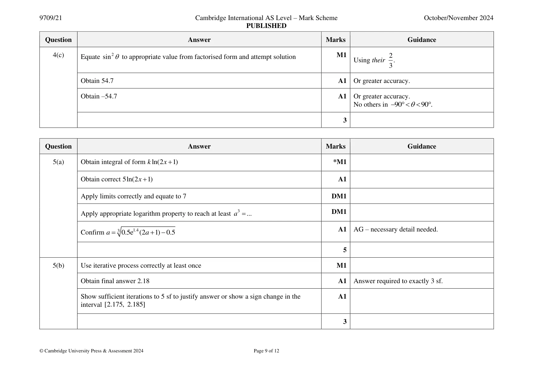 Mark scheme, page 9 of 12