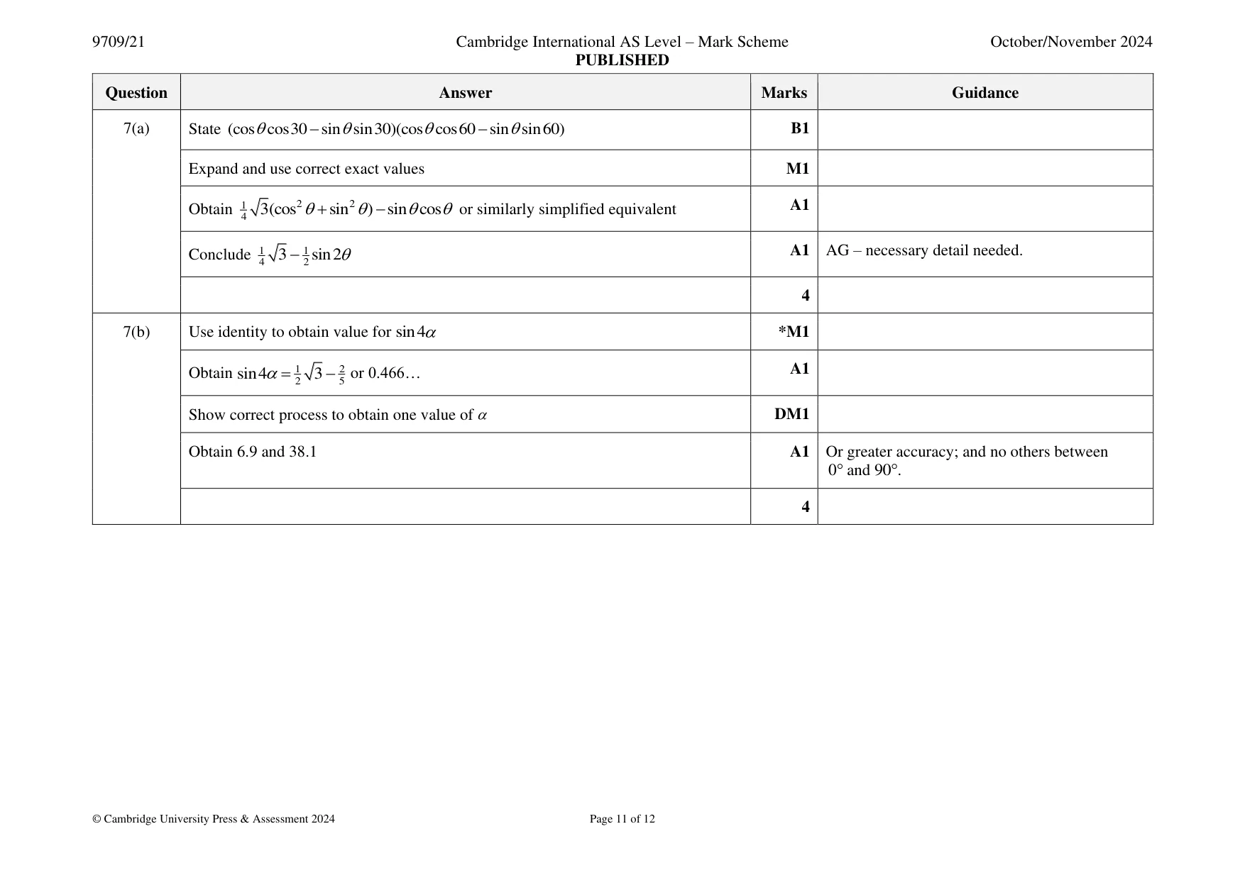 Mark scheme, page 11 of 12