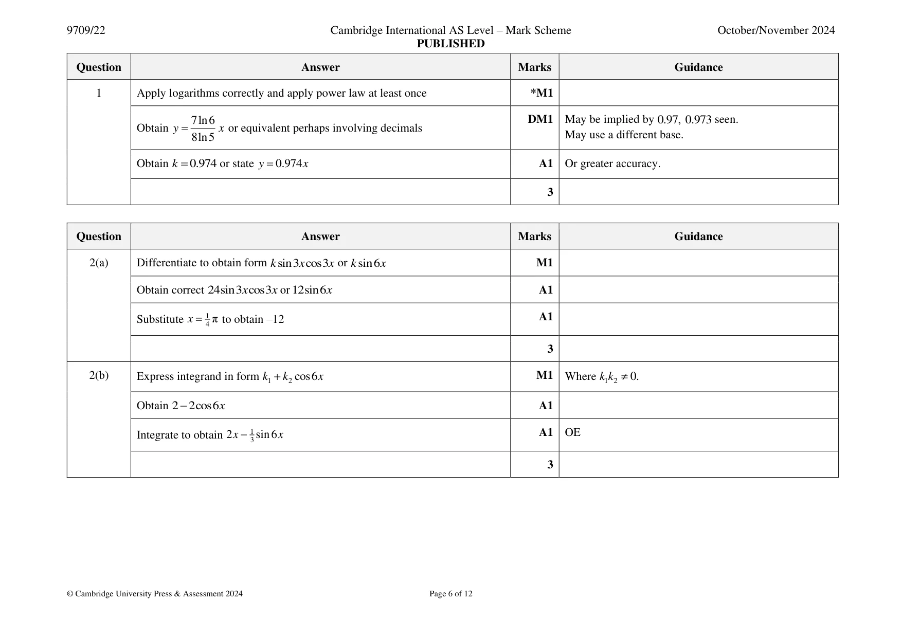 Mark scheme, page 6 of 12