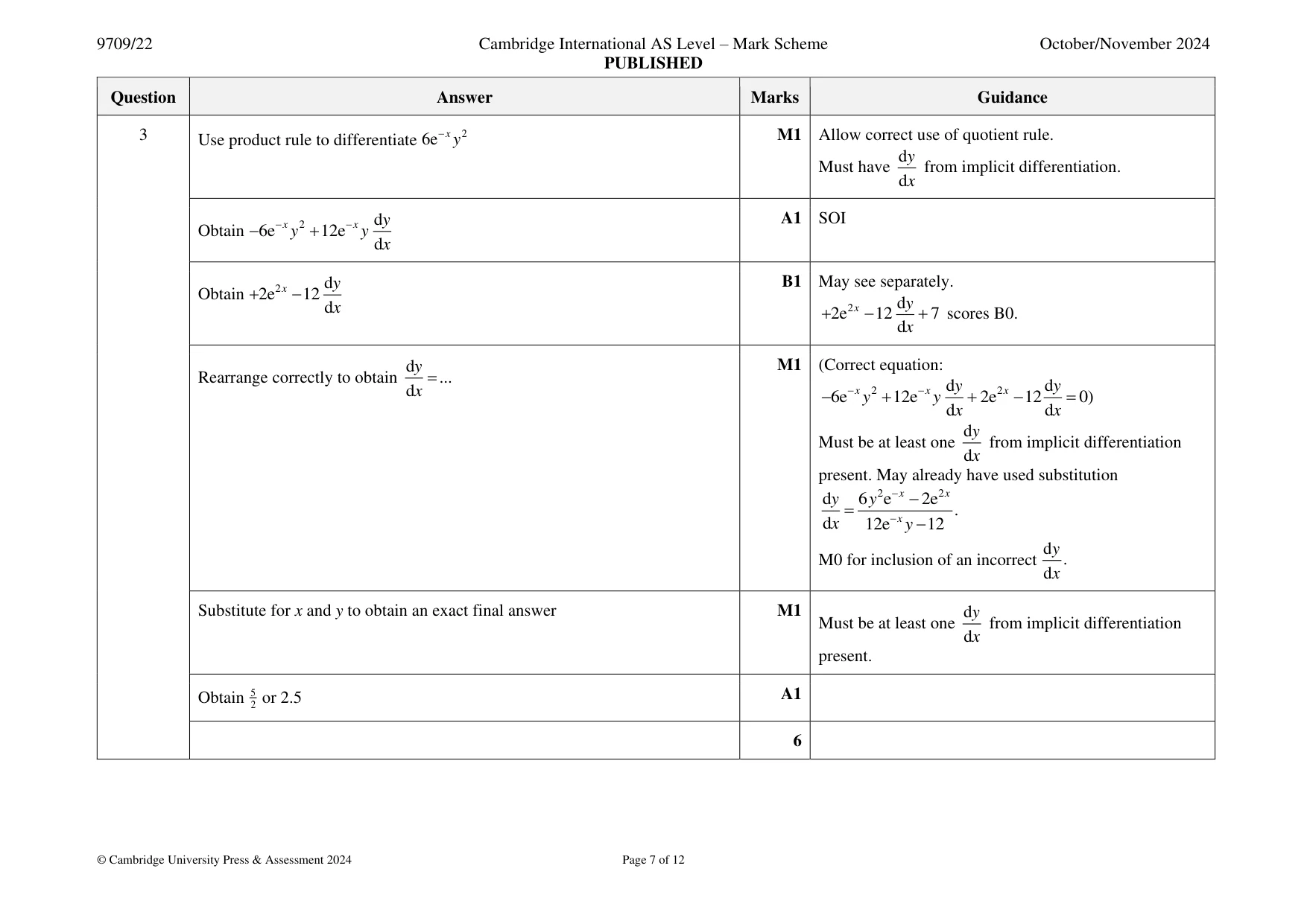 Mark scheme, page 7 of 12