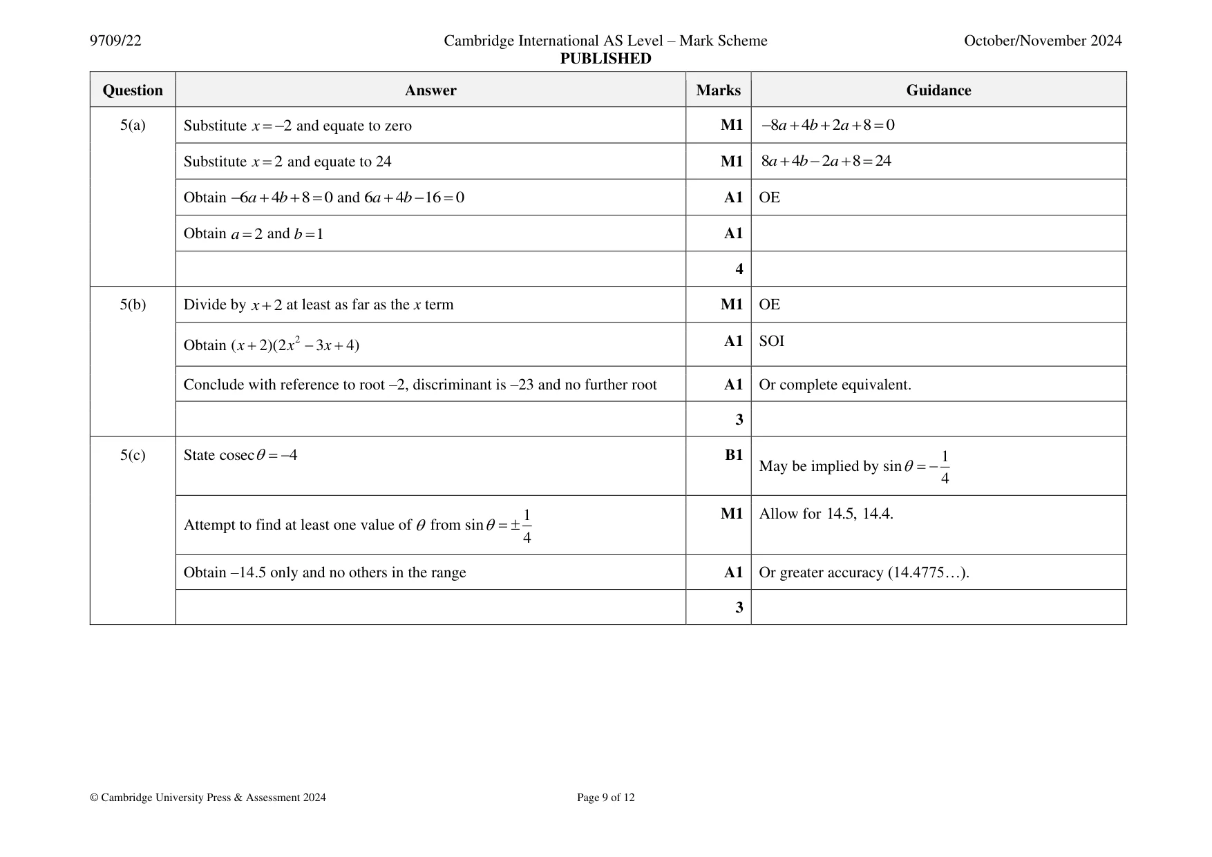 Mark scheme, page 9 of 12