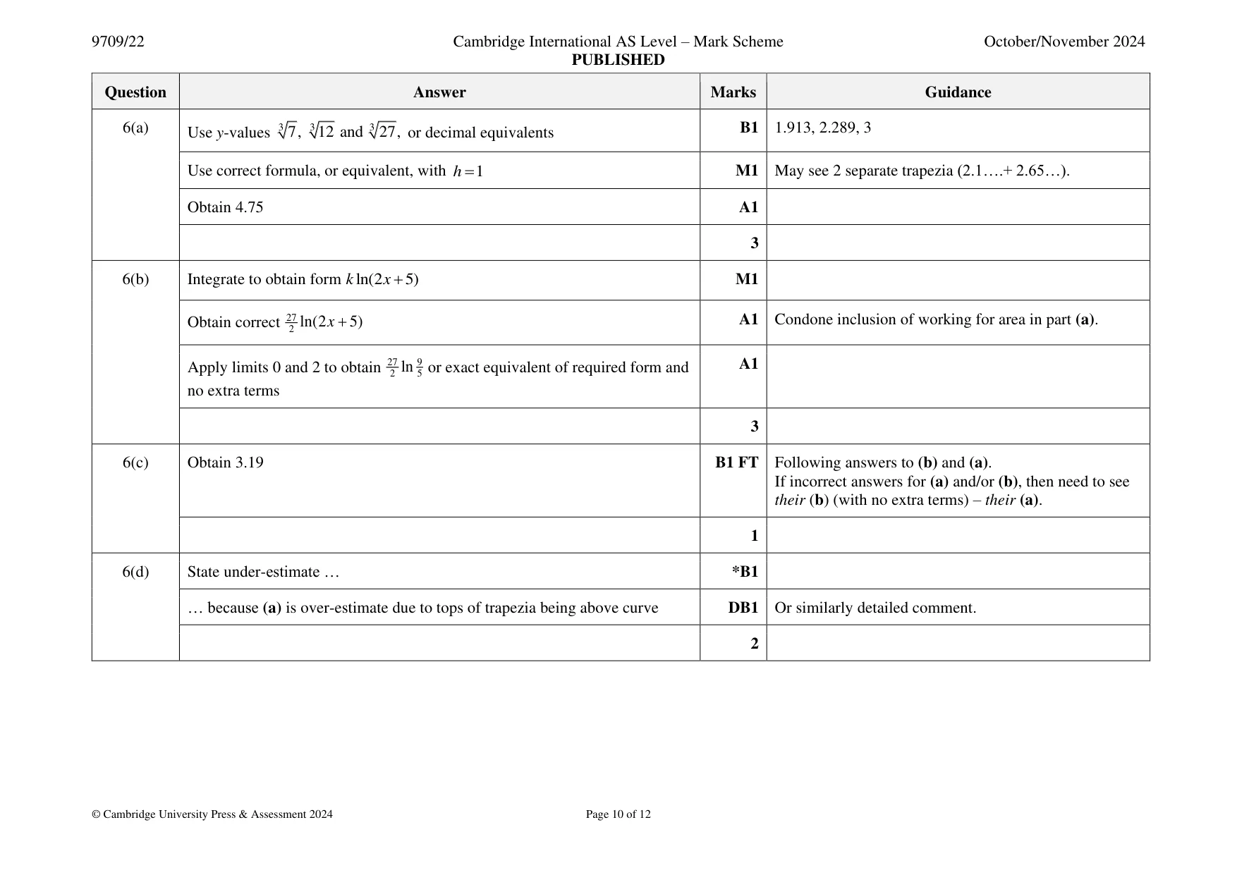 Mark scheme, page 10 of 12