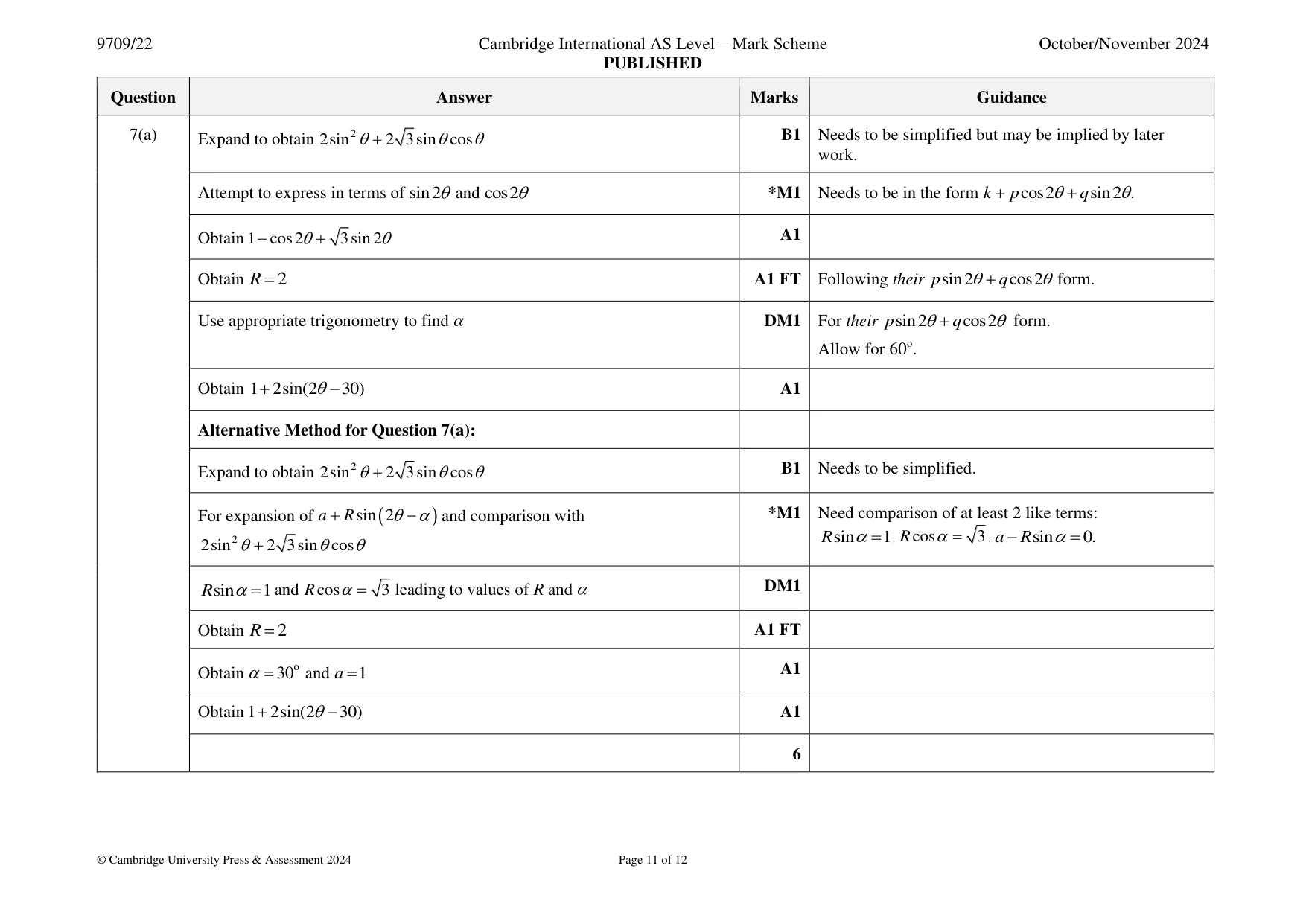 Mark scheme, page 11 of 12