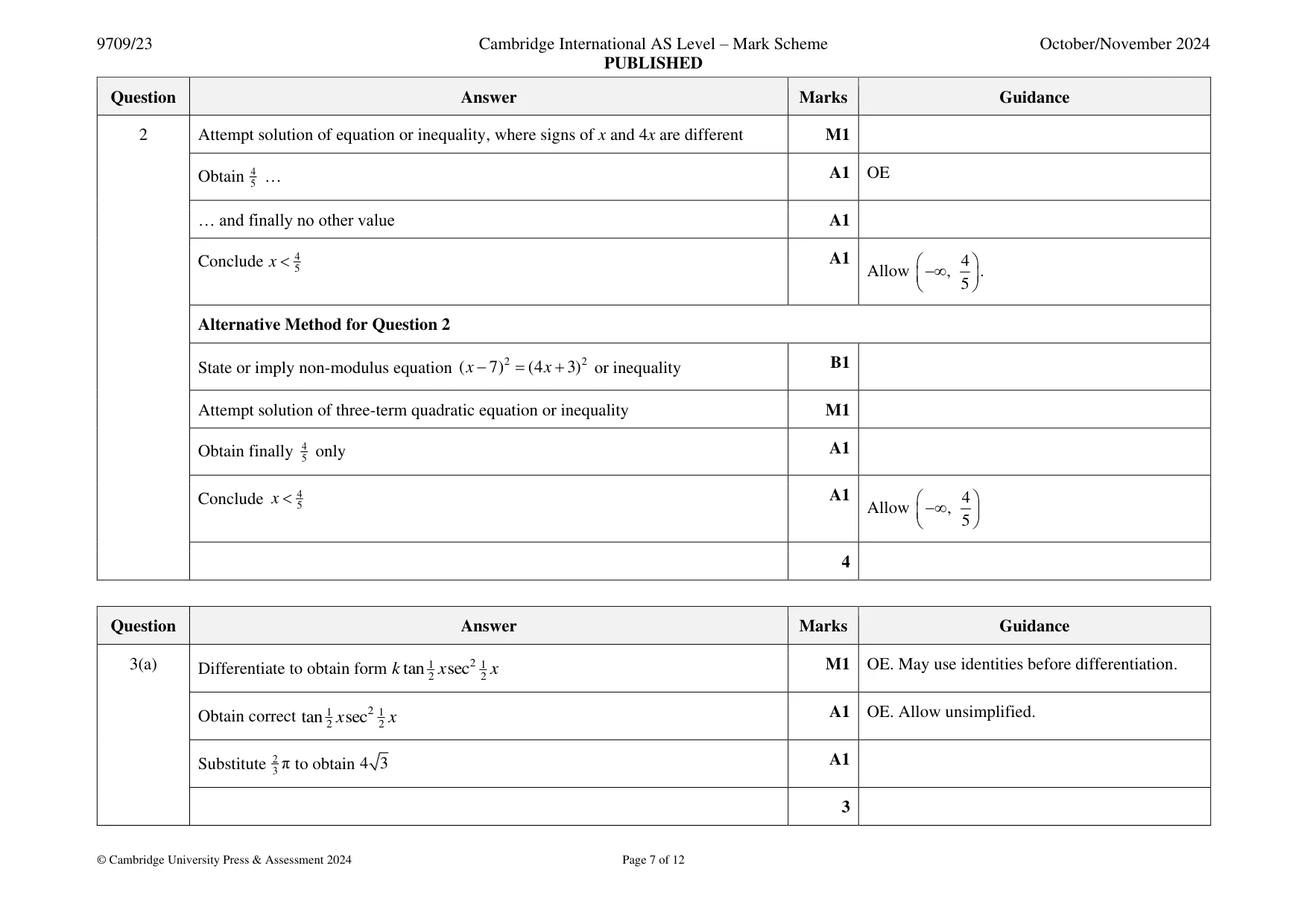 Mark scheme, page 7 of 12