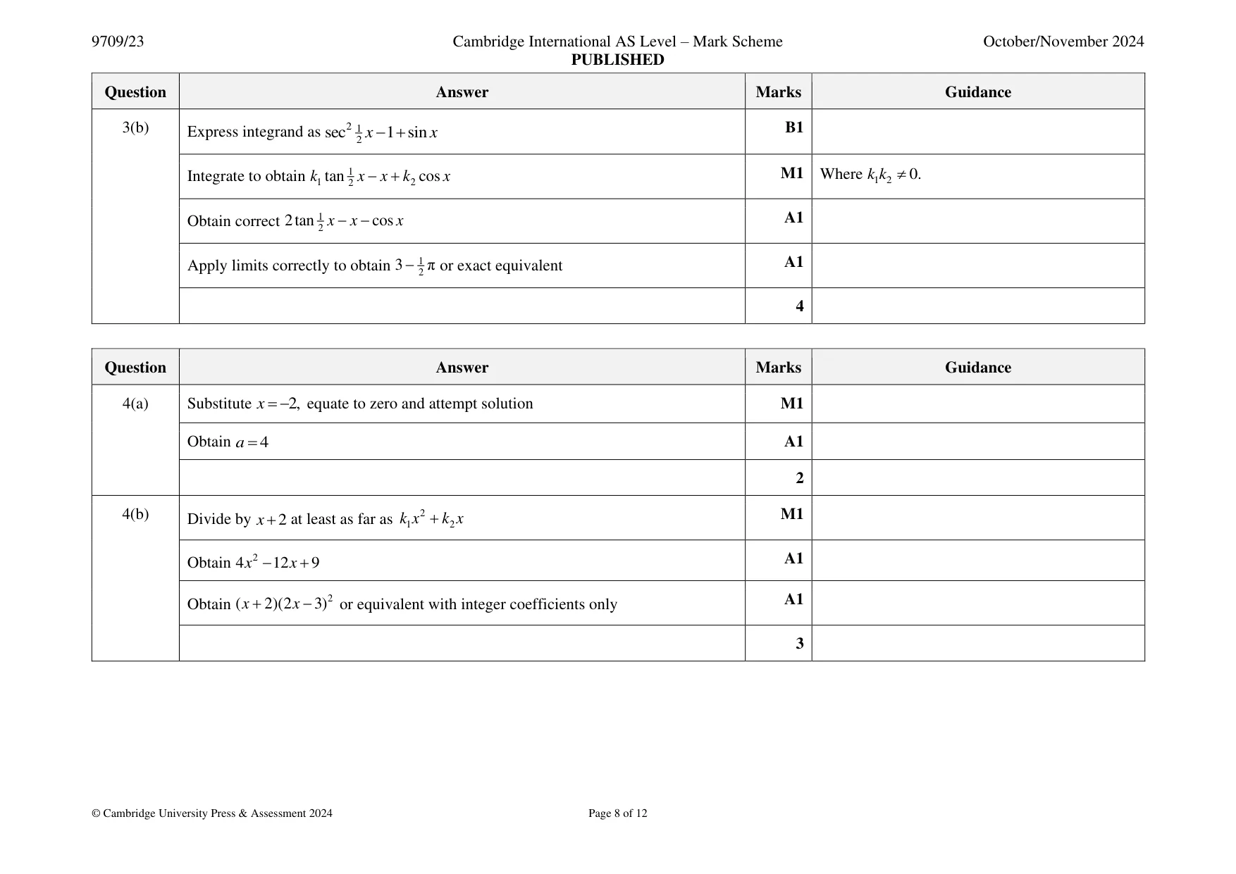 Mark scheme, page 8 of 12