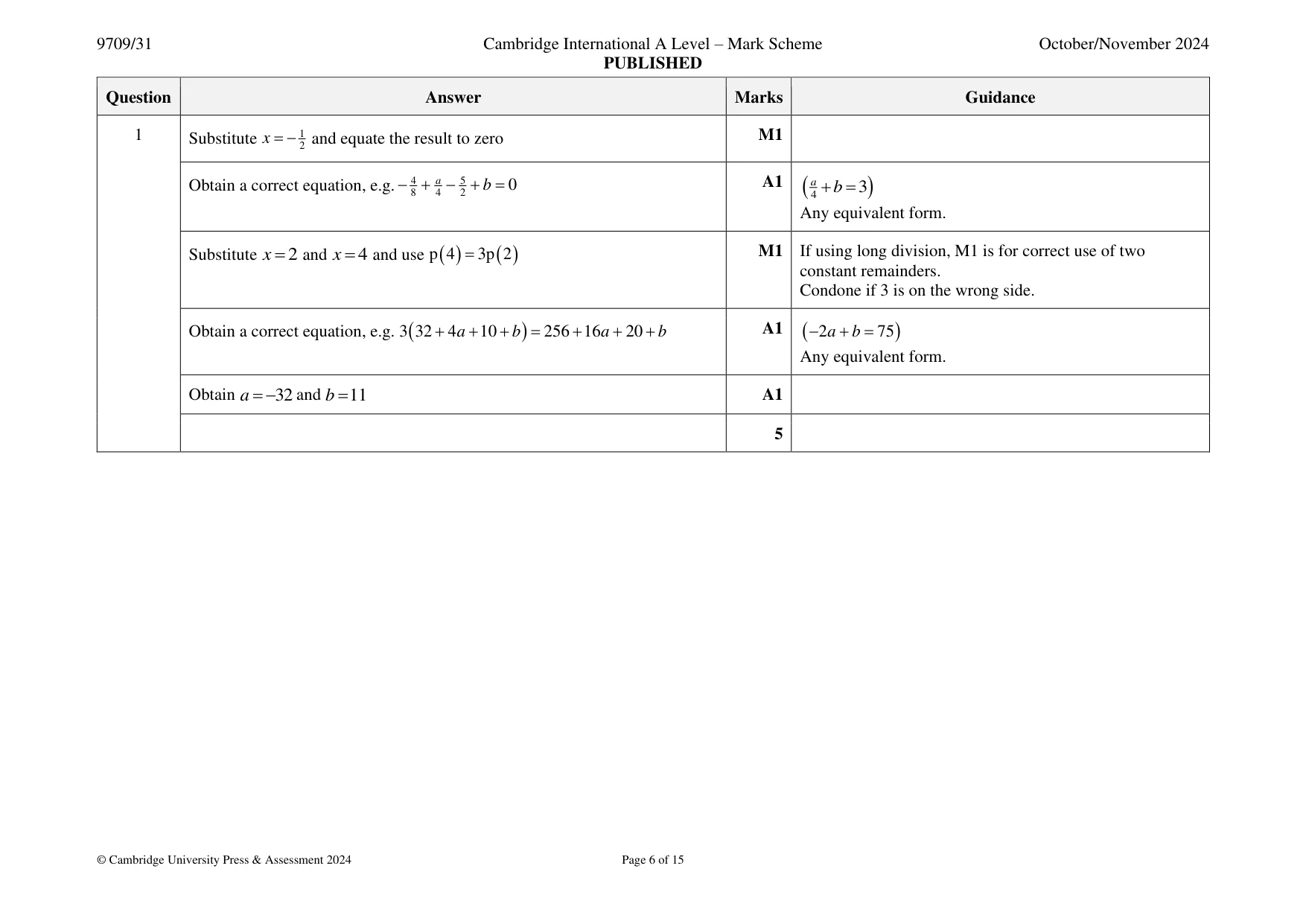 Mark scheme, page 6 of 15