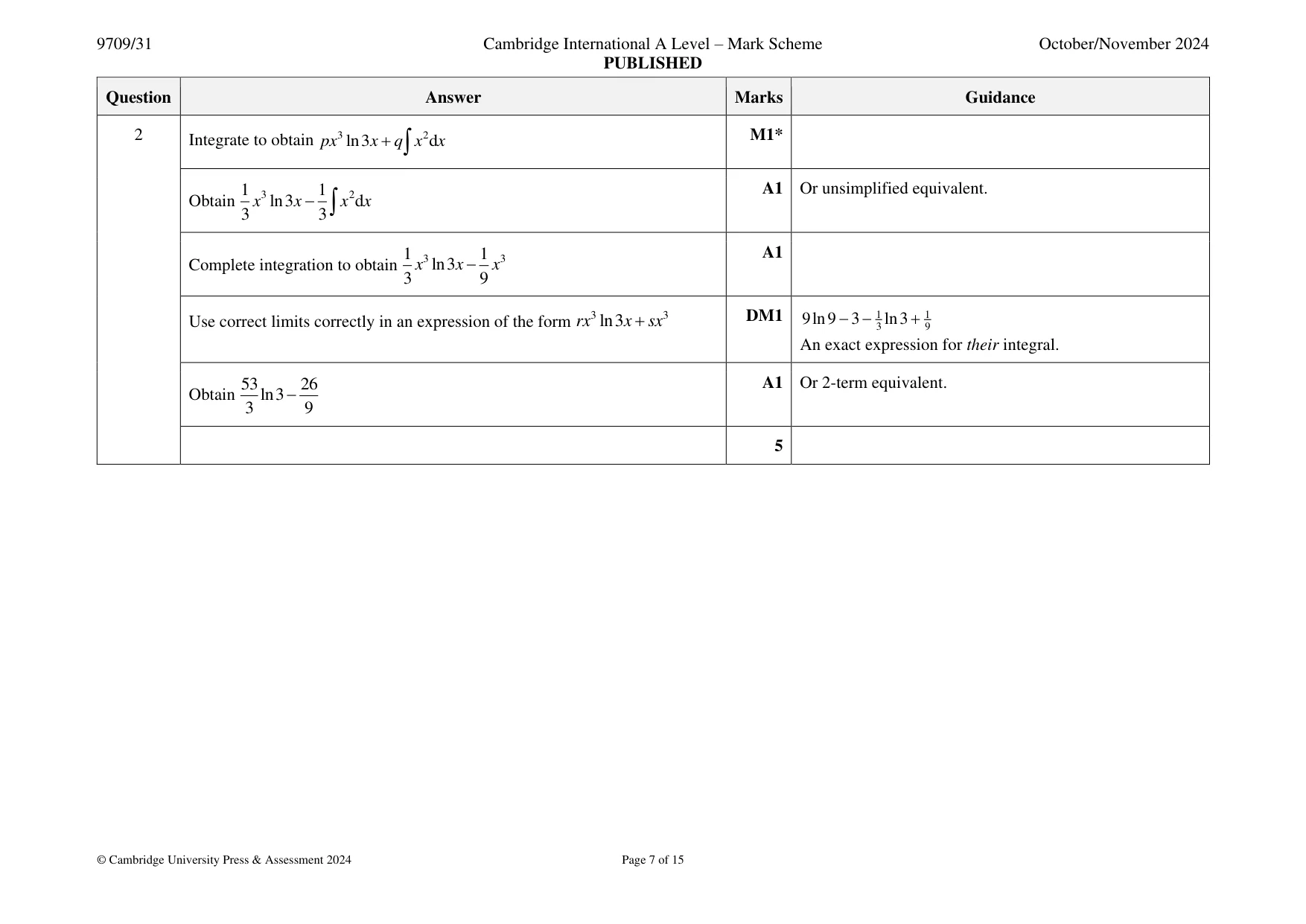Mark scheme, page 7 of 15