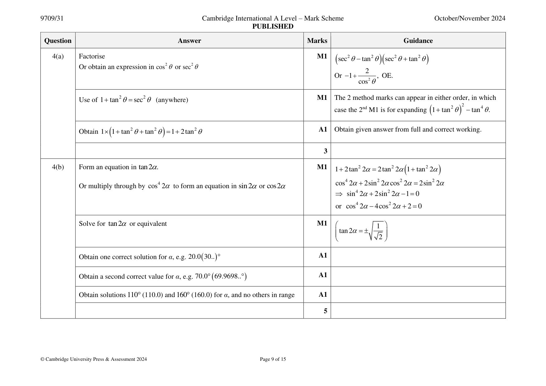 Mark scheme, page 9 of 15
