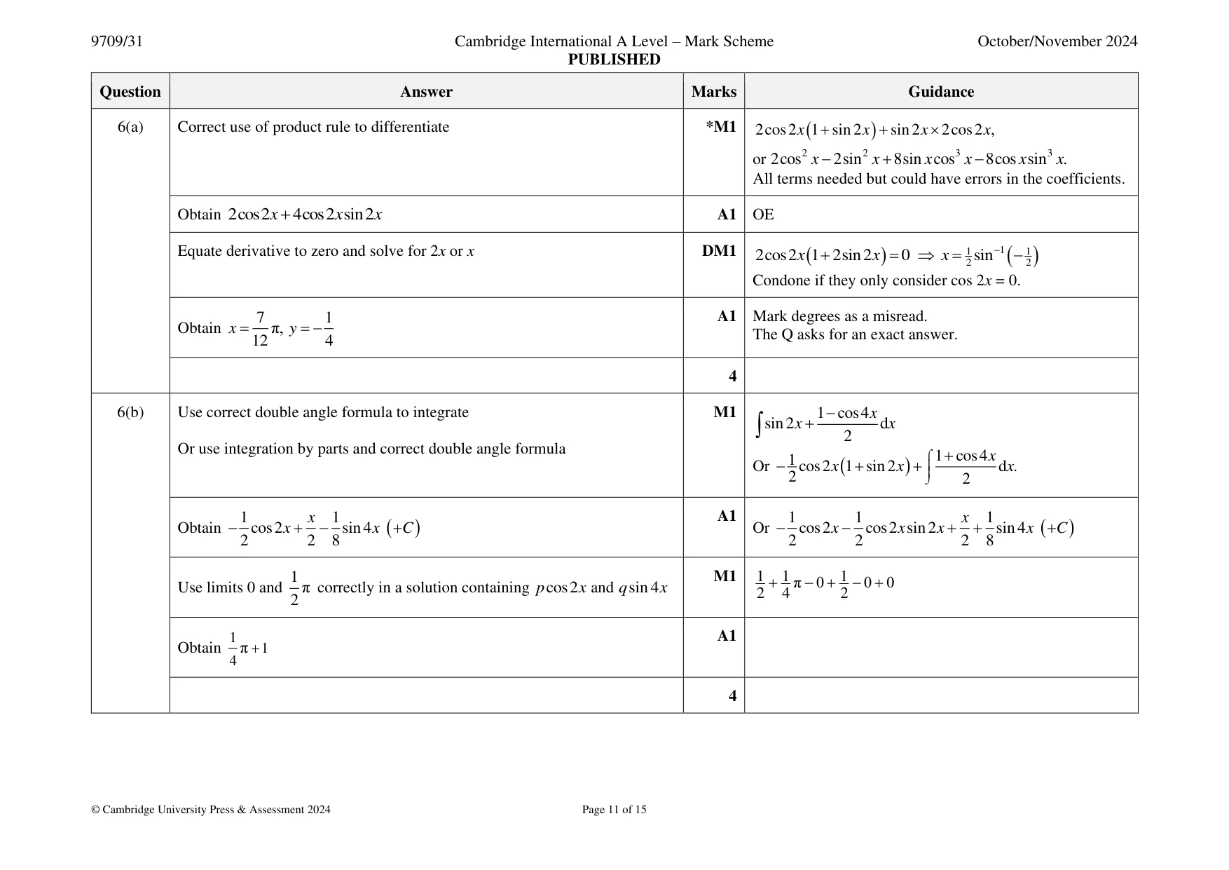 Mark scheme, page 11 of 15